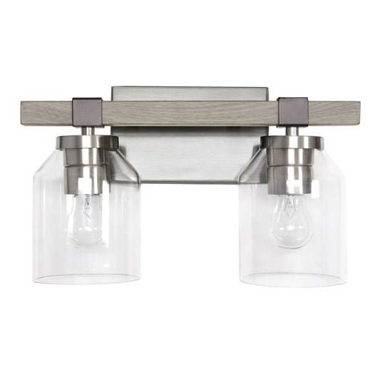All The Rages Lalia Home Barnlit Brushed Nickel & Gray 2-Light Vanity Light With Clear Glass Shades