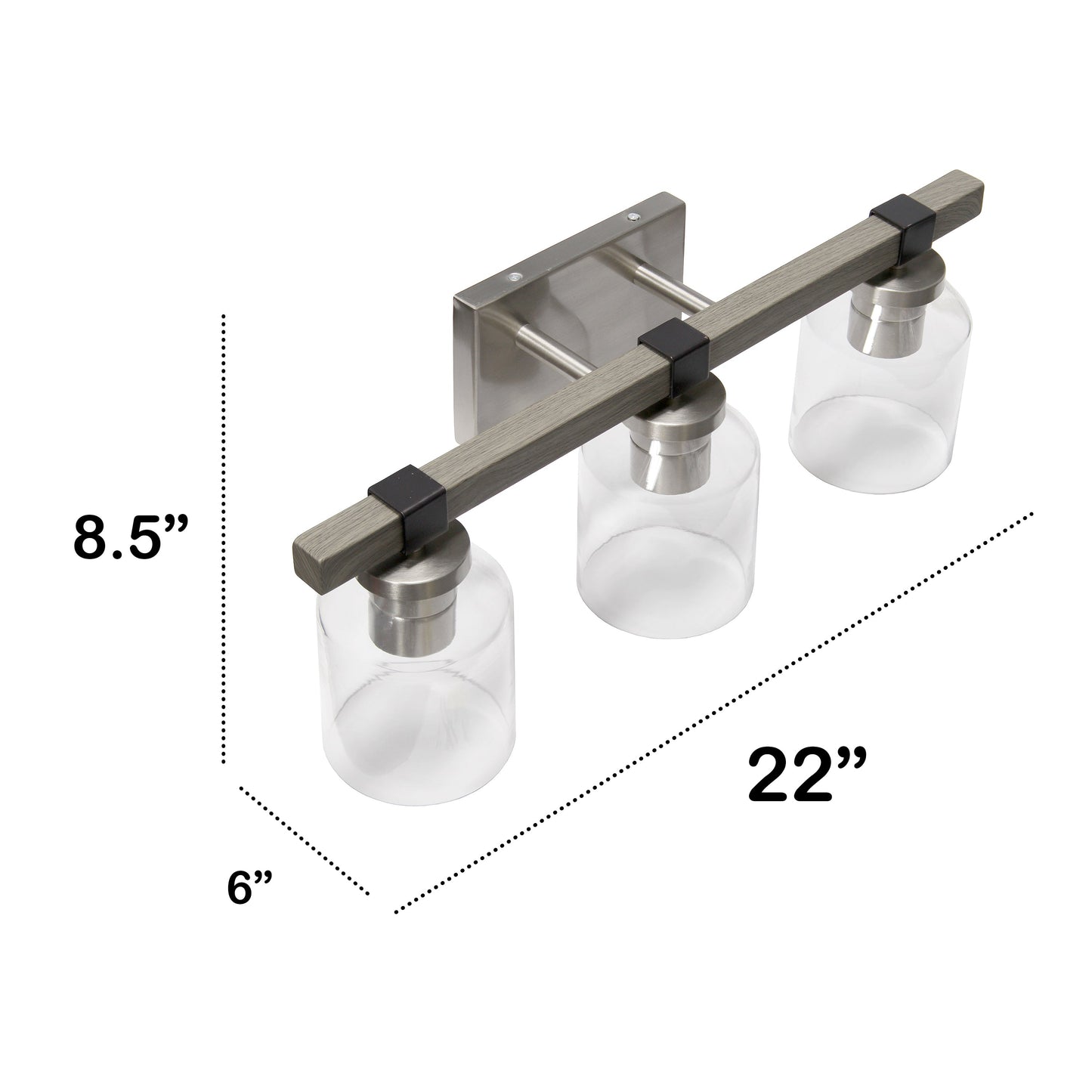 All The Rages Lalia Home Barnlit Brushed Nickel & Gray 3-Light Vanity Light With Clear Glass Shades