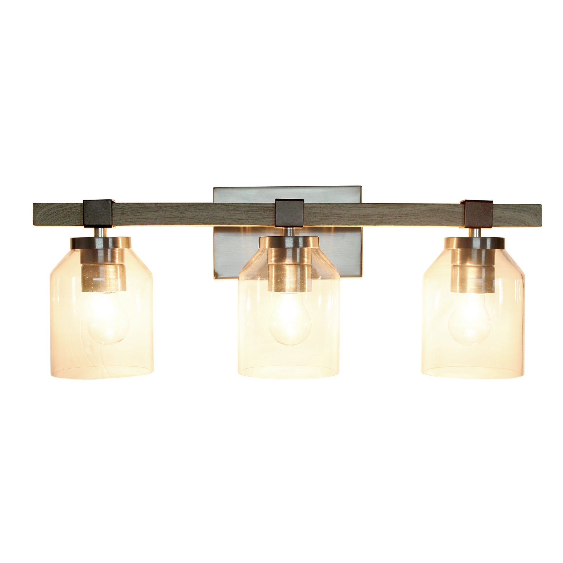 All The Rages Lalia Home Barnlit Brushed Nickel & Gray 3-Light Vanity Light With Clear Glass Shades
