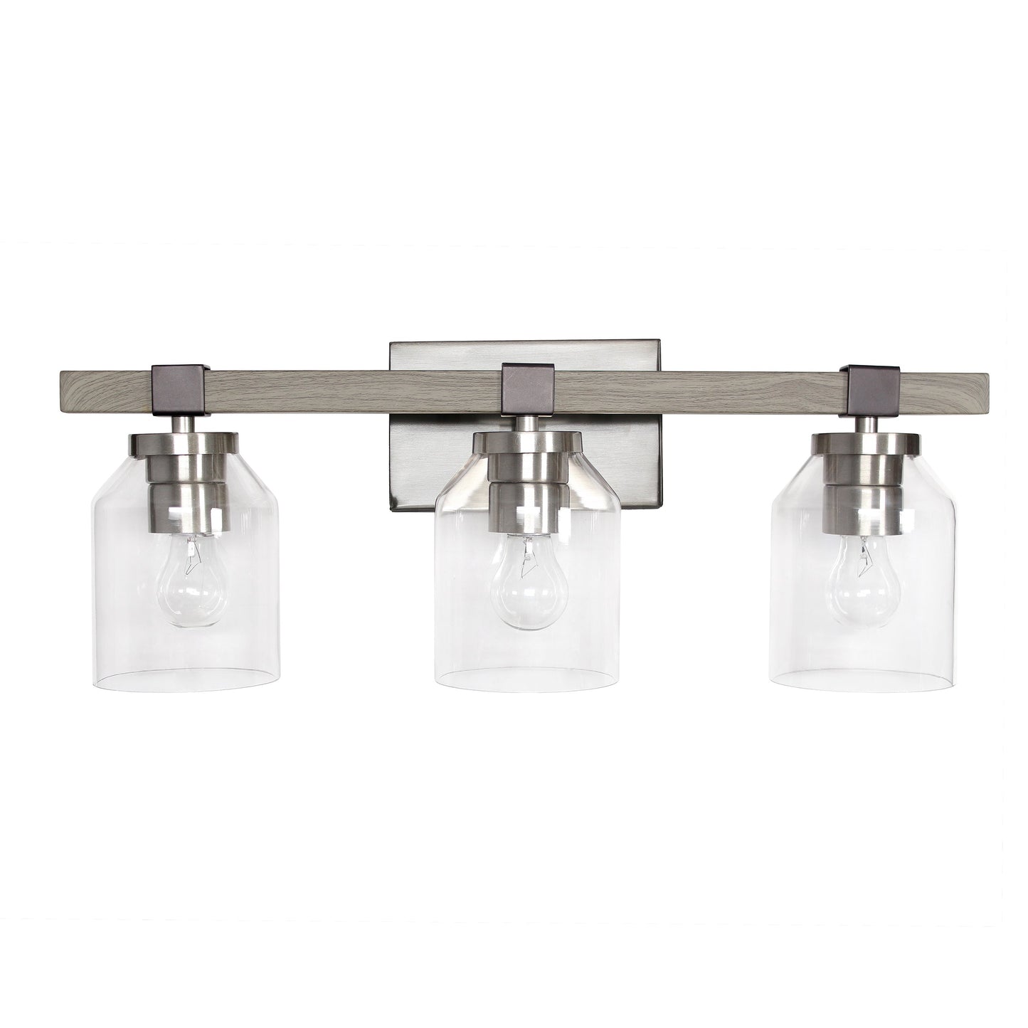 All The Rages Lalia Home Barnlit Brushed Nickel & Gray 3-Light Vanity Light With Clear Glass Shades