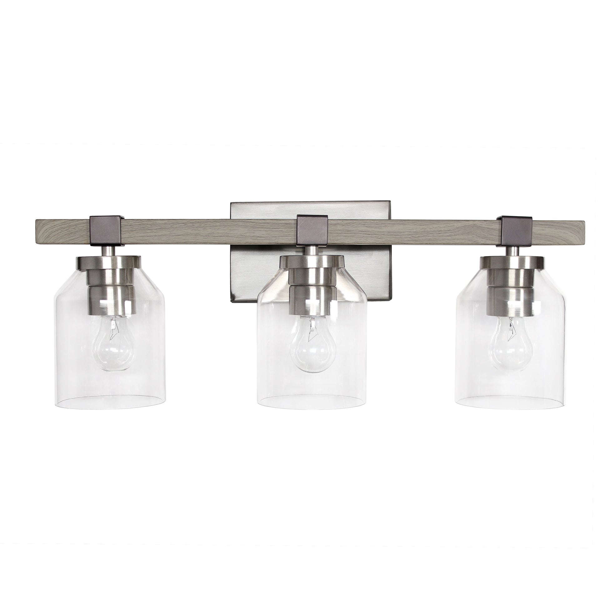 All The Rages Lalia Home Barnlit Brushed Nickel & Gray 3-Light Vanity Light With Clear Glass Shades