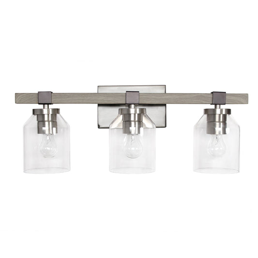 All The Rages Lalia Home Barnlit Brushed Nickel & Gray 3-Light Vanity Light With Clear Glass Shades