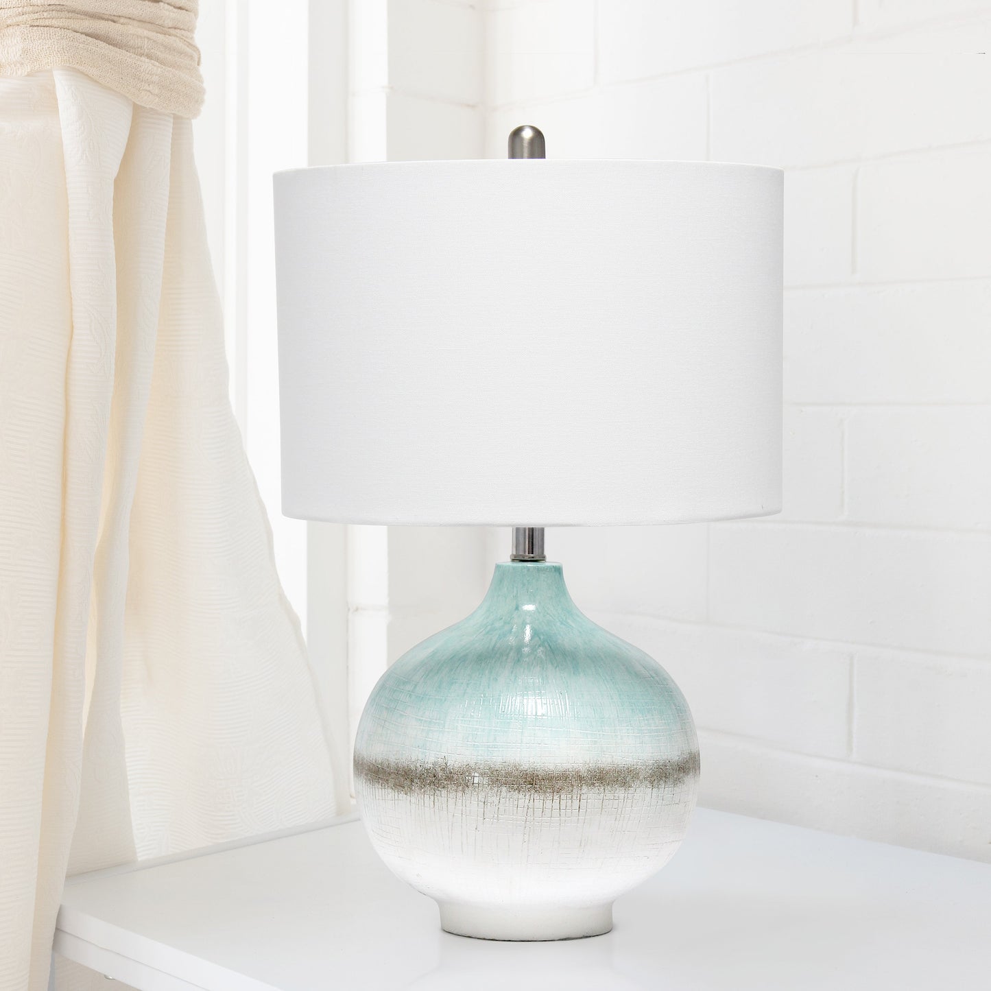 All The Rages Lalia Home Bayside Horizon Table Lamp In Aqua, Brown & White