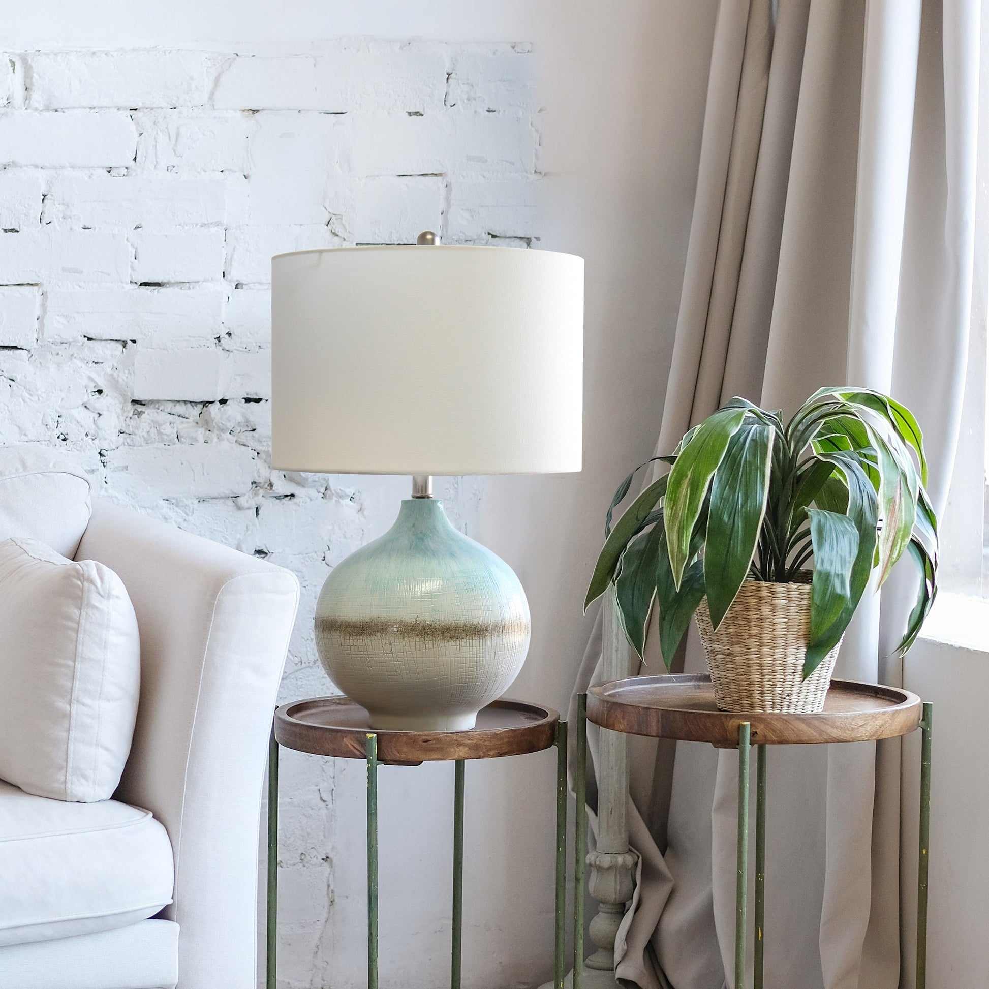 All The Rages Lalia Home Bayside Horizon Table Lamp In Aqua, Brown & White