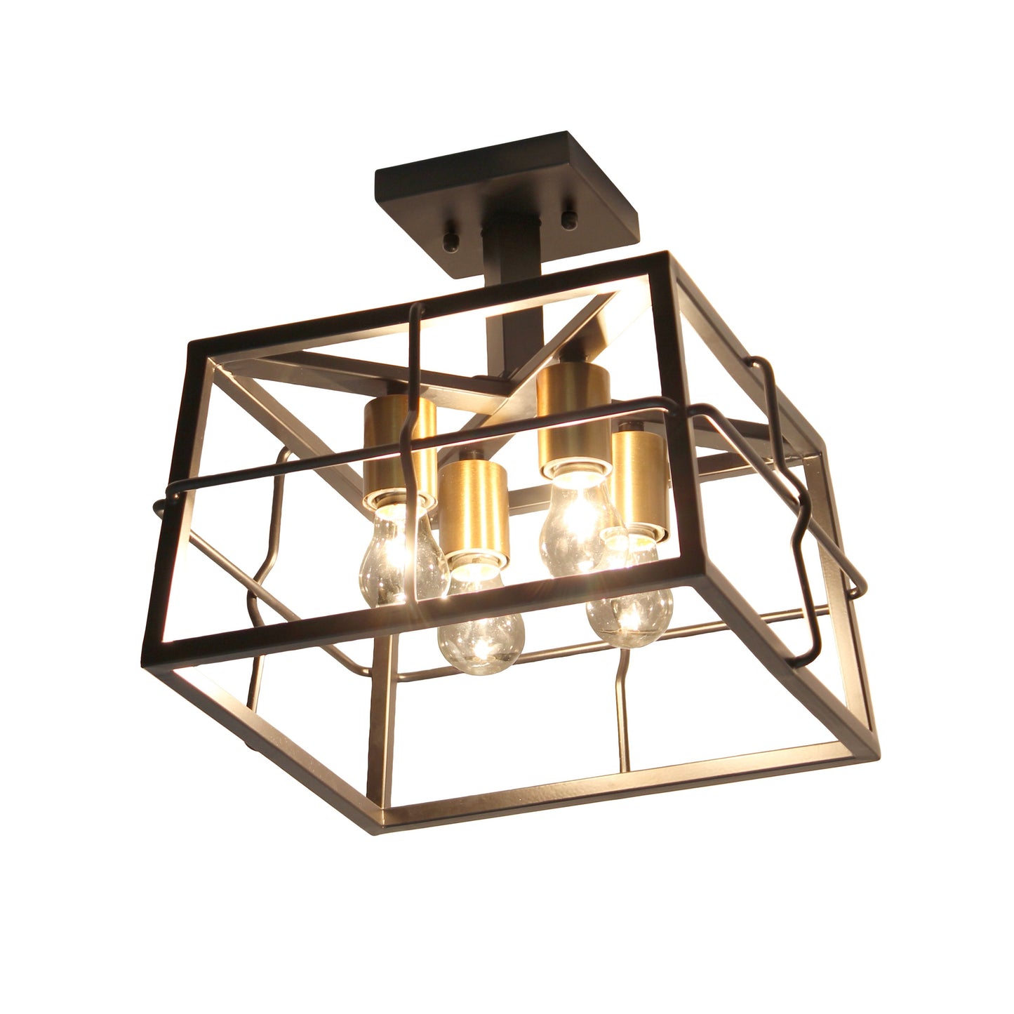 All The Rages Lalia Home Black 13" Ironhouse 4-Light Squared Metal Semi Flush Mount With Exposed Lights
