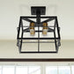 All The Rages Lalia Home Black 13" Ironhouse 4-Light Squared Metal Semi Flush Mount With Exposed Lights