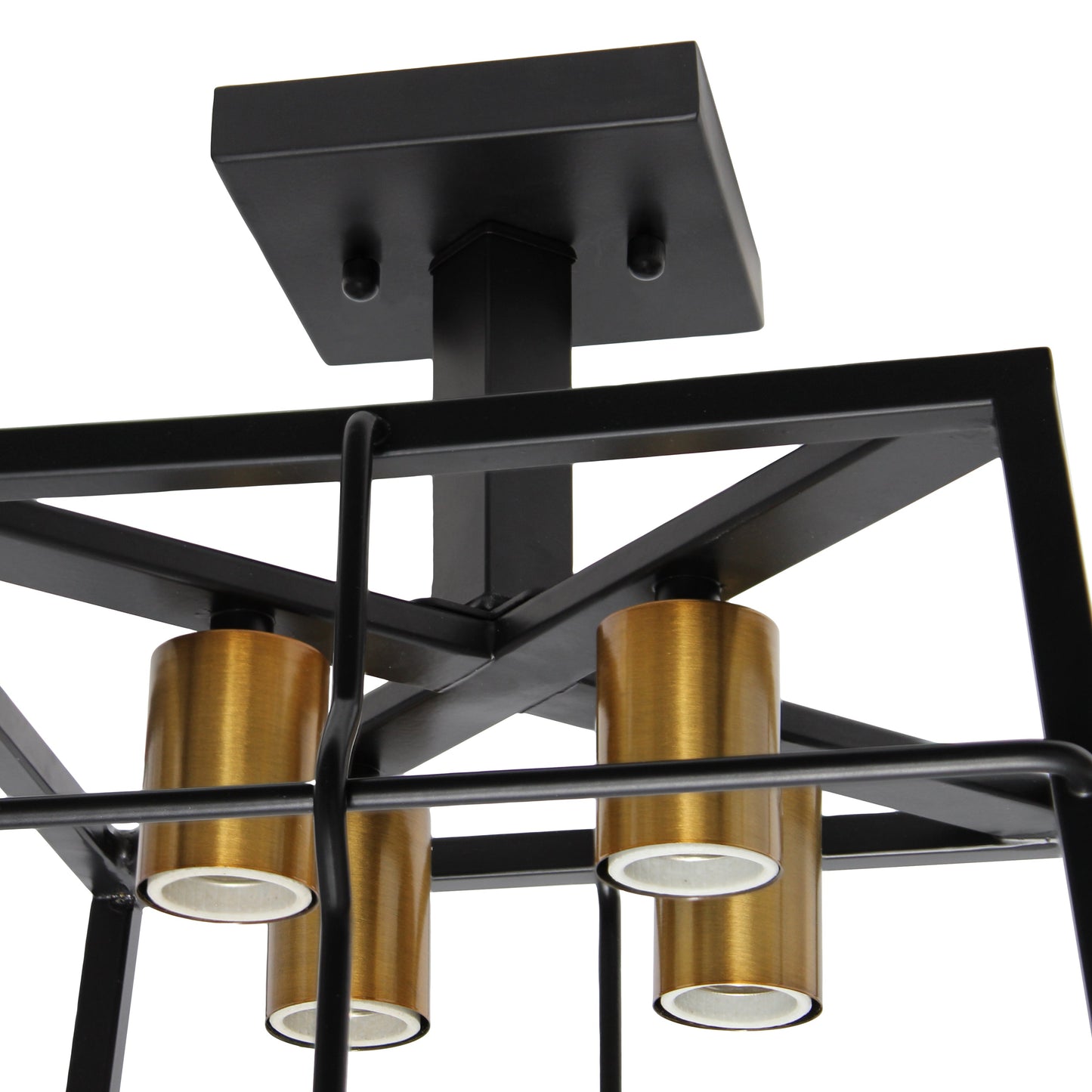 All The Rages Lalia Home Black 13" Ironhouse 4-Light Squared Metal Semi Flush Mount With Exposed Lights