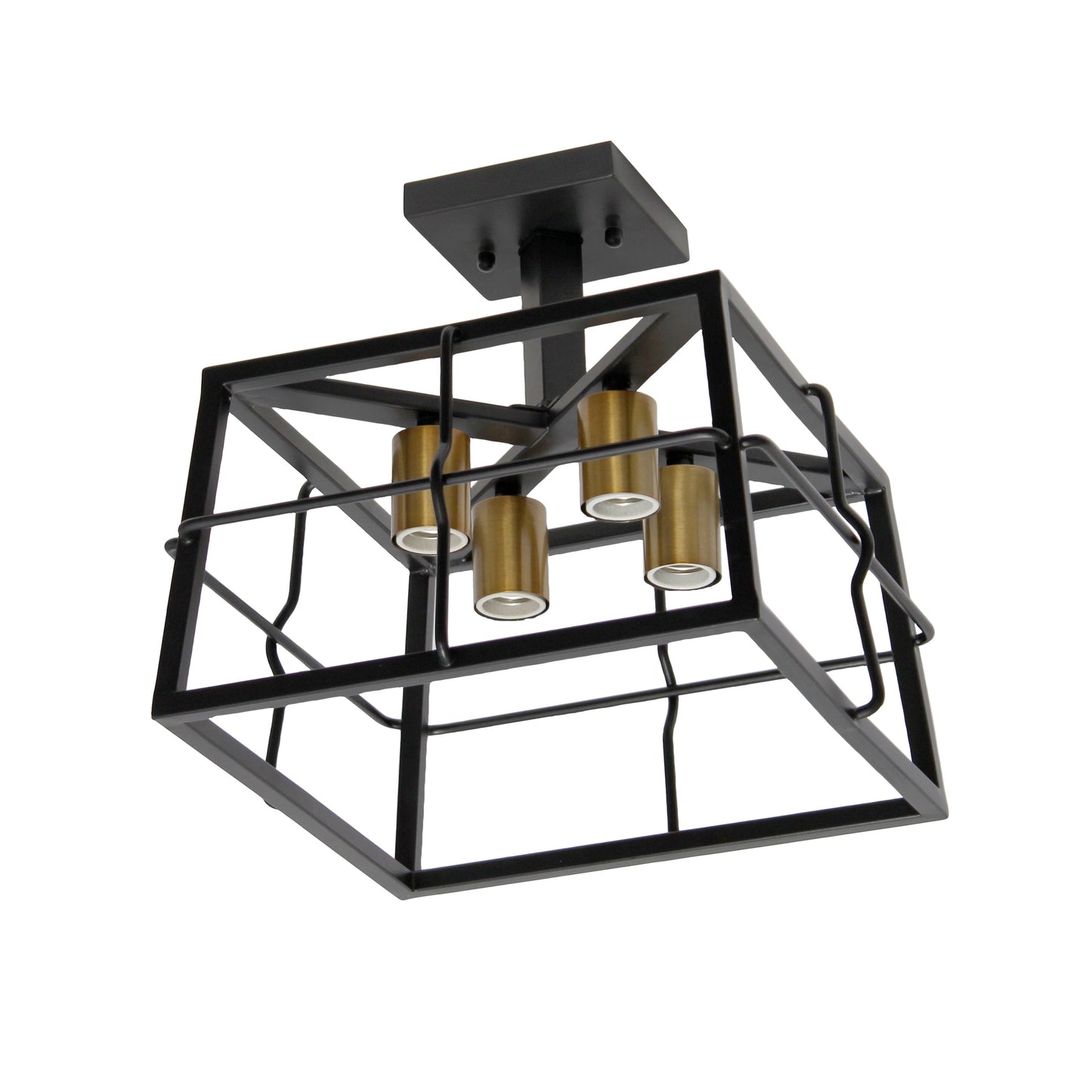 All The Rages Lalia Home Black 13" Ironhouse 4-Light Squared Metal Semi Flush Mount With Exposed Lights