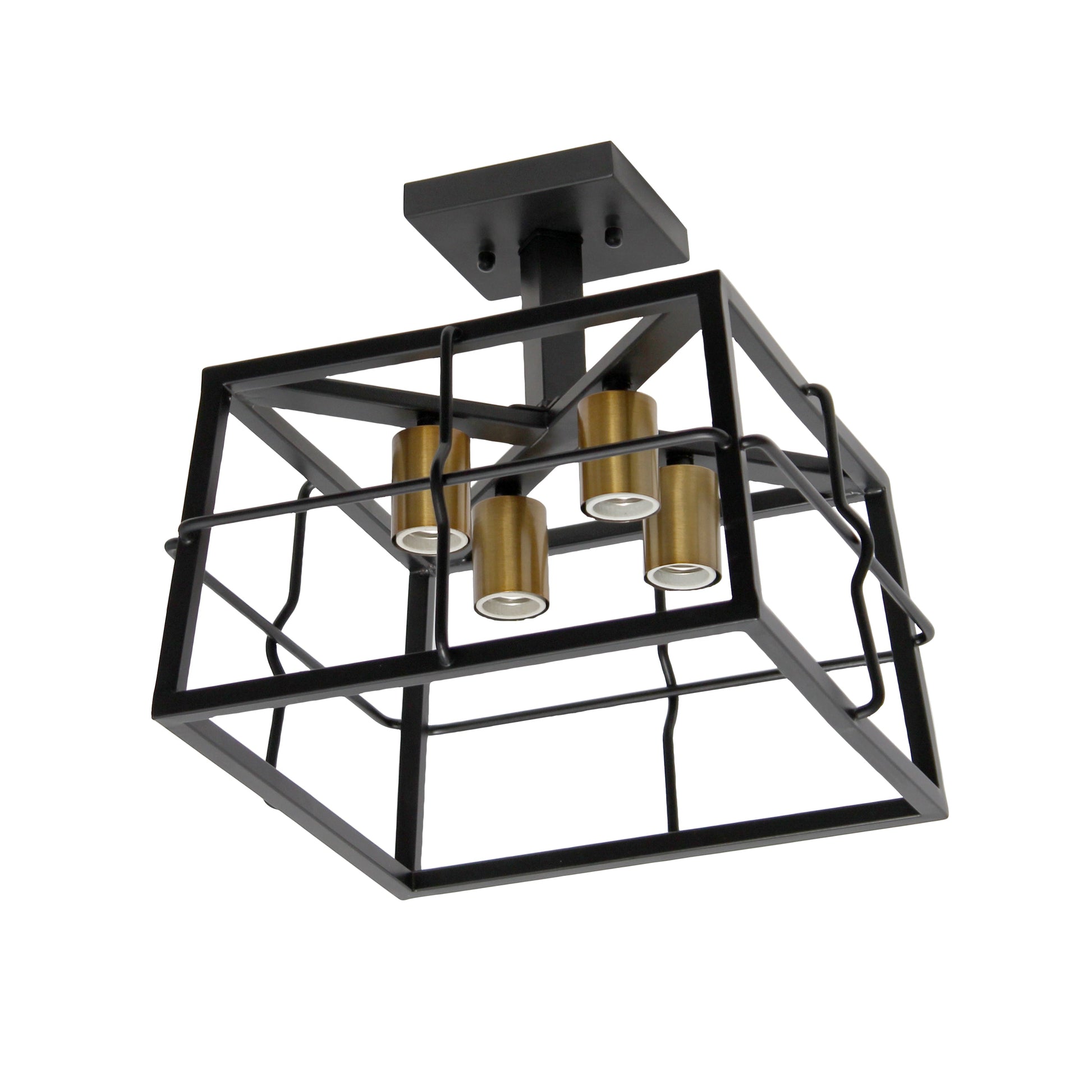 All The Rages Lalia Home Black 13" Ironhouse 4-Light Squared Metal Semi Flush Mount With Exposed Lights
