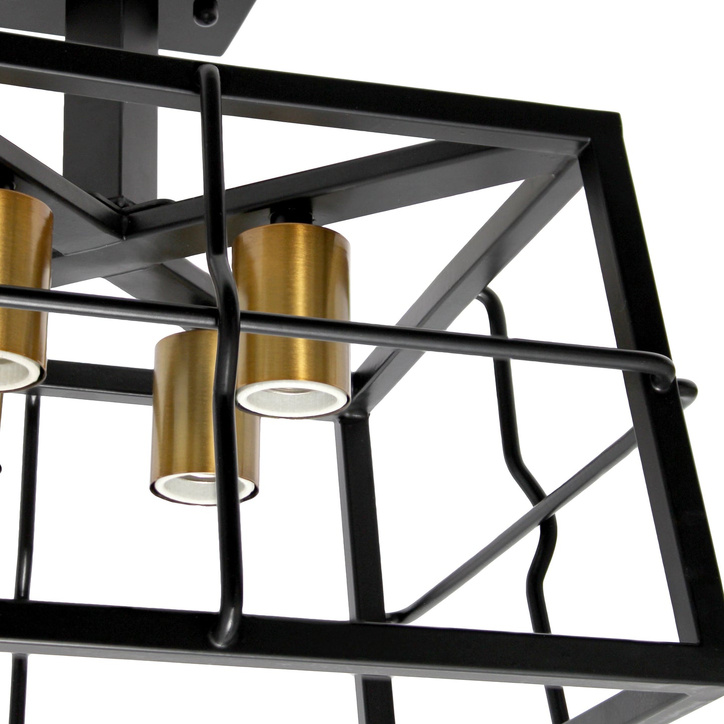 All The Rages Lalia Home Black 13" Ironhouse 4-Light Squared Metal Semi Flush Mount With Exposed Lights