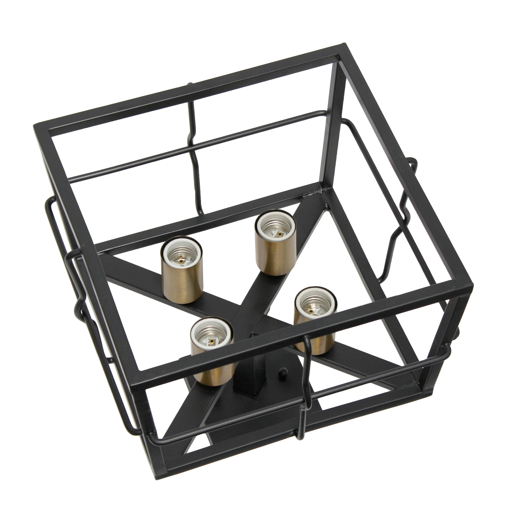 All The Rages Lalia Home Black 13" Ironhouse 4-Light Squared Metal Semi Flush Mount With Exposed Lights