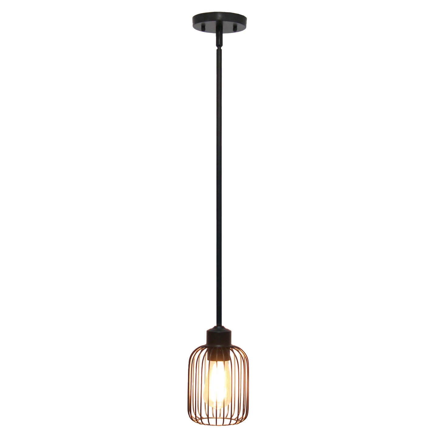 All The Rages Lalia Home Black 7" Ironhouse Industrial Decorative Metal Caged Mini Pendant Light