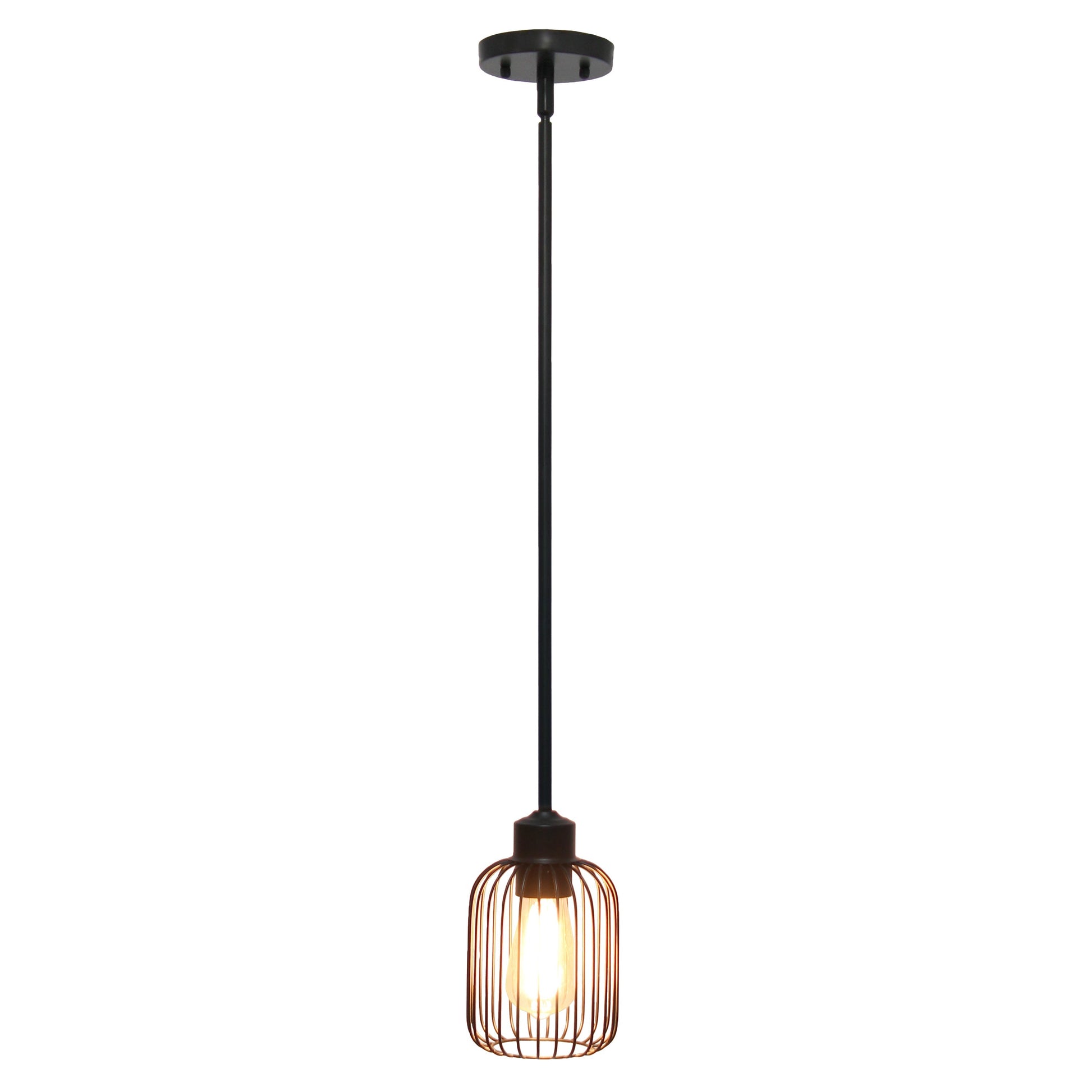 All The Rages Lalia Home Black 7" Ironhouse Industrial Decorative Metal Caged Mini Pendant Light