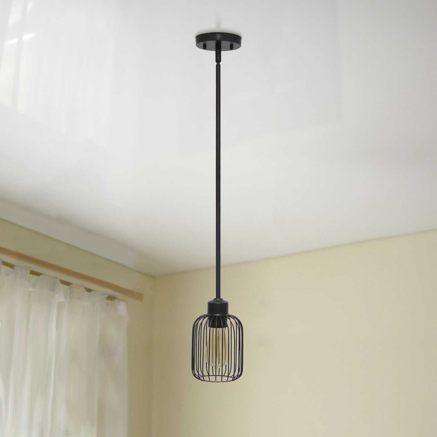 All The Rages Lalia Home Black 7" Ironhouse Industrial Decorative Metal Caged Mini Pendant Light