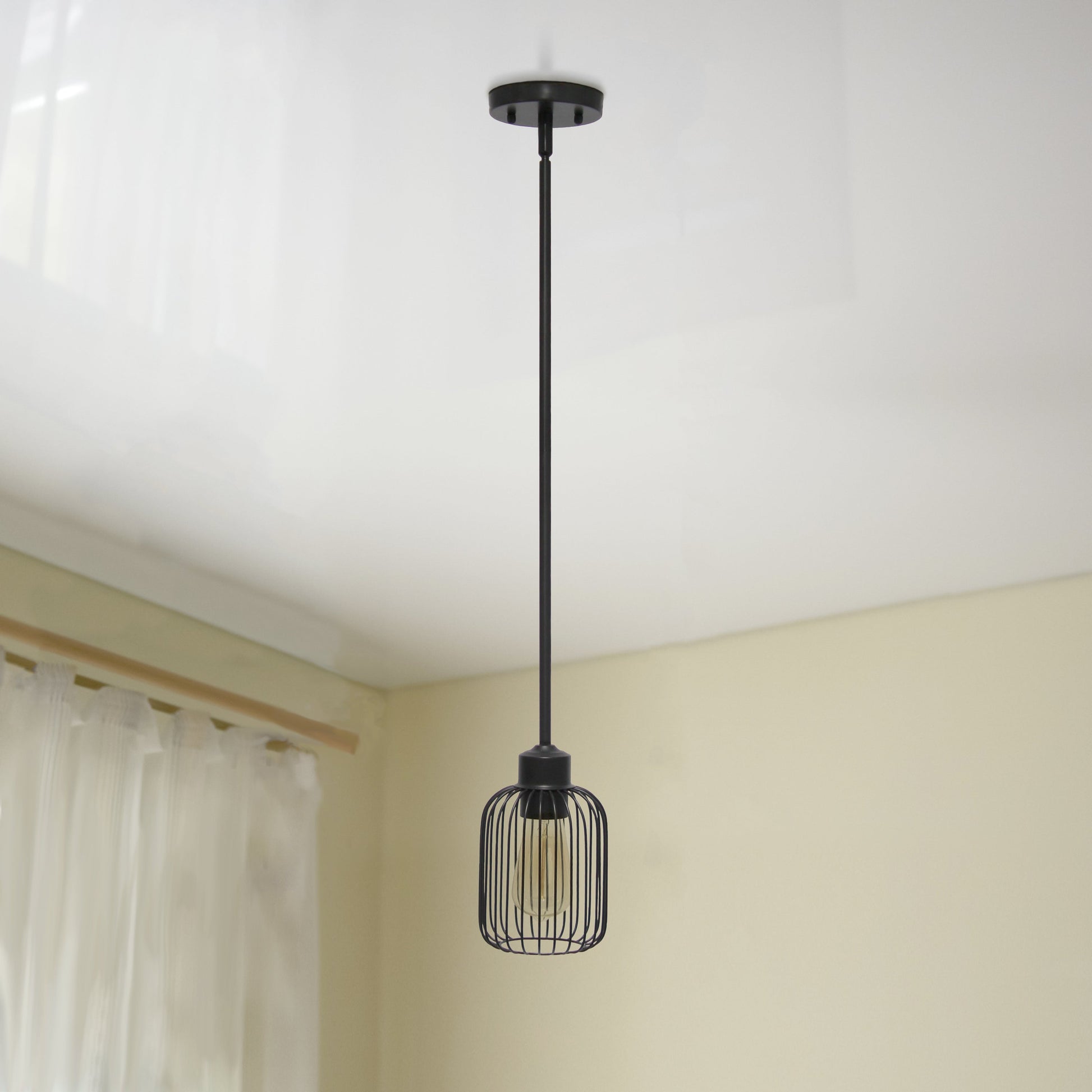 All The Rages Lalia Home Black 7" Ironhouse Industrial Decorative Metal Caged Mini Pendant Light