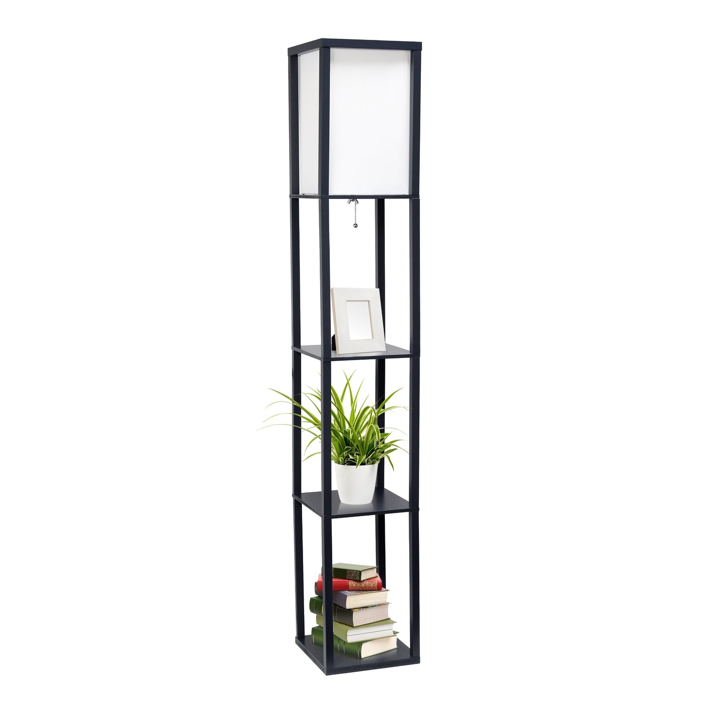 All The Rages Lalia Home Black Column Shelf Floor Lamp With A Linen Shade