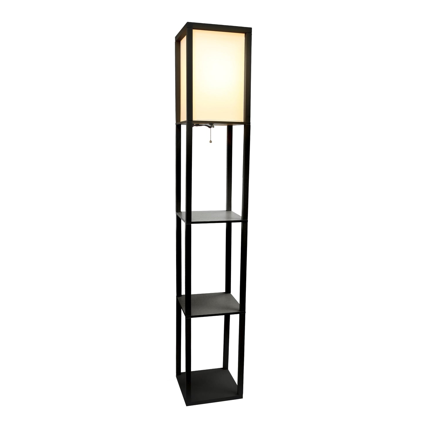 All The Rages Lalia Home Black Column Shelf Floor Lamp With A Linen Shade