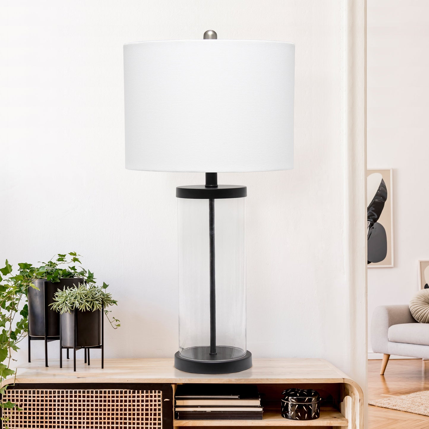 All The Rages Lalia Home Black Entrapped Glass Table Lamp With White Fabric Shade