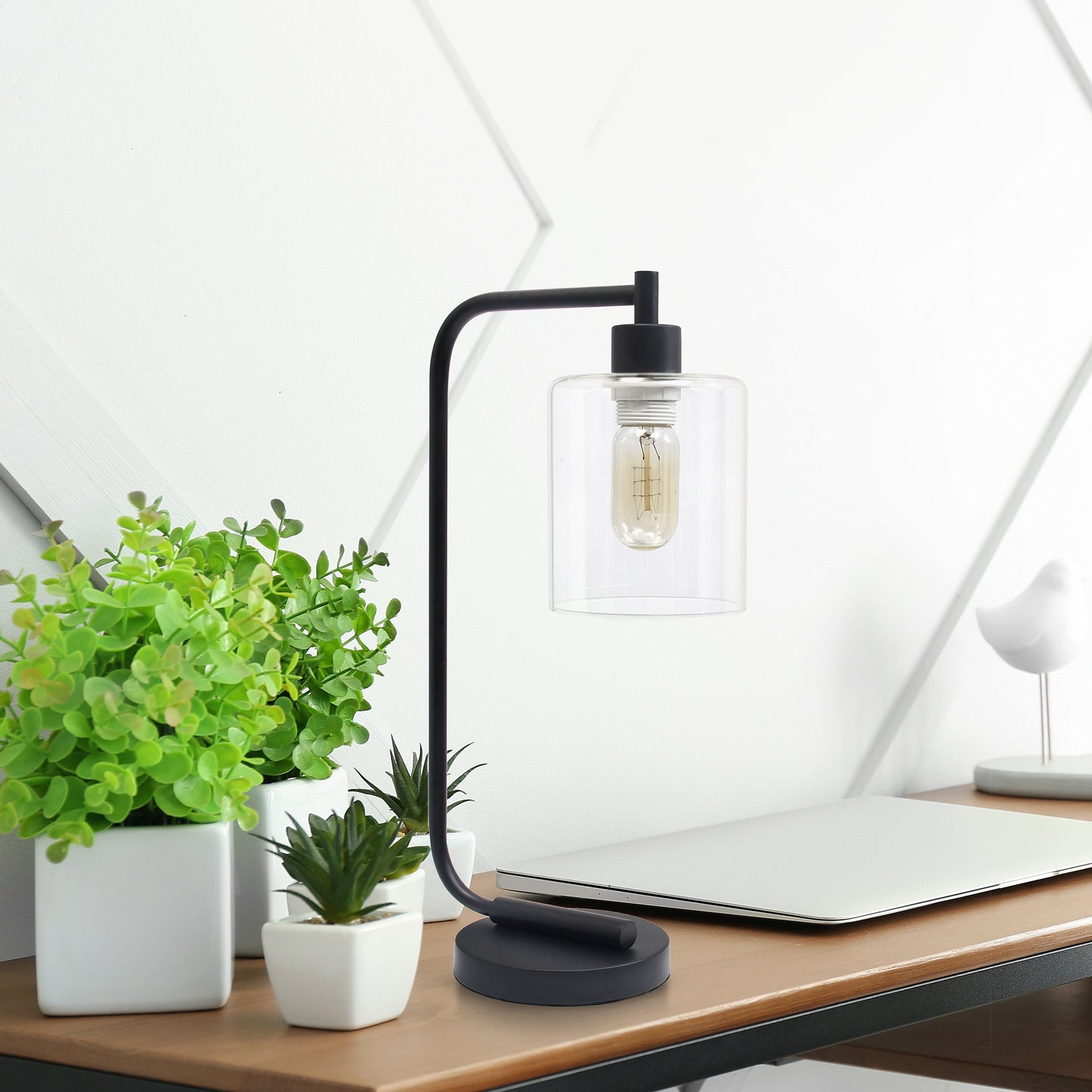 All The Rages Lalia Home Black Iron Table Lamp With Glass Shade