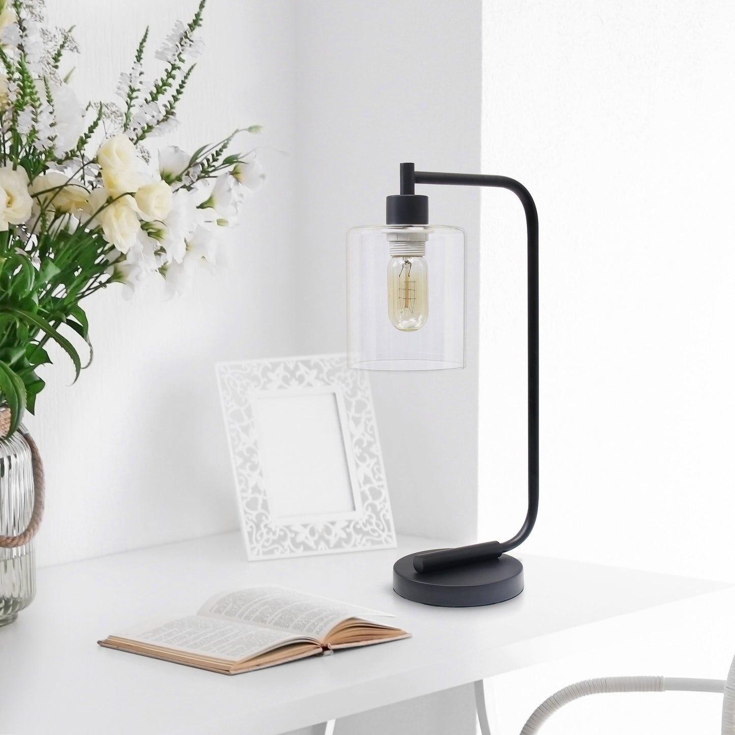 All The Rages Lalia Home Black Iron Table Lamp With Glass Shade