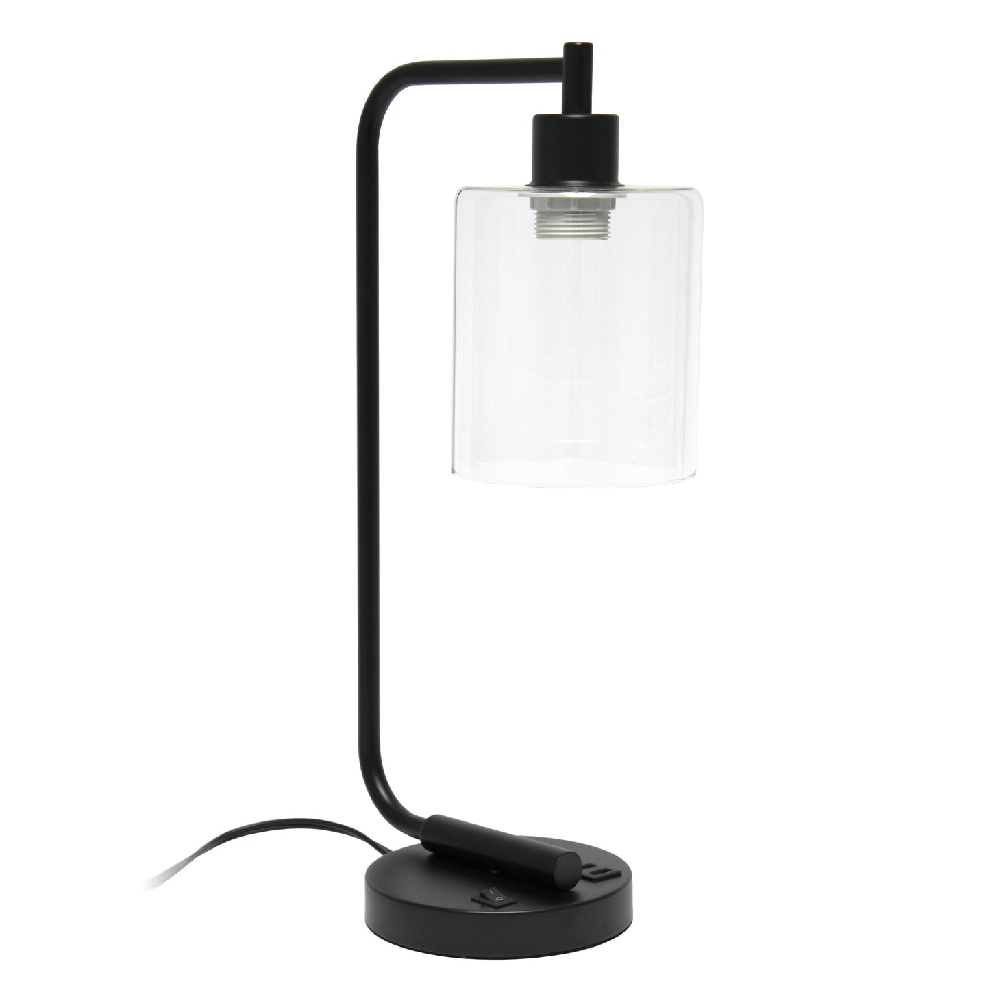 All The Rages Lalia Home Black Iron Table Lamp With USB Port & Glass Shade