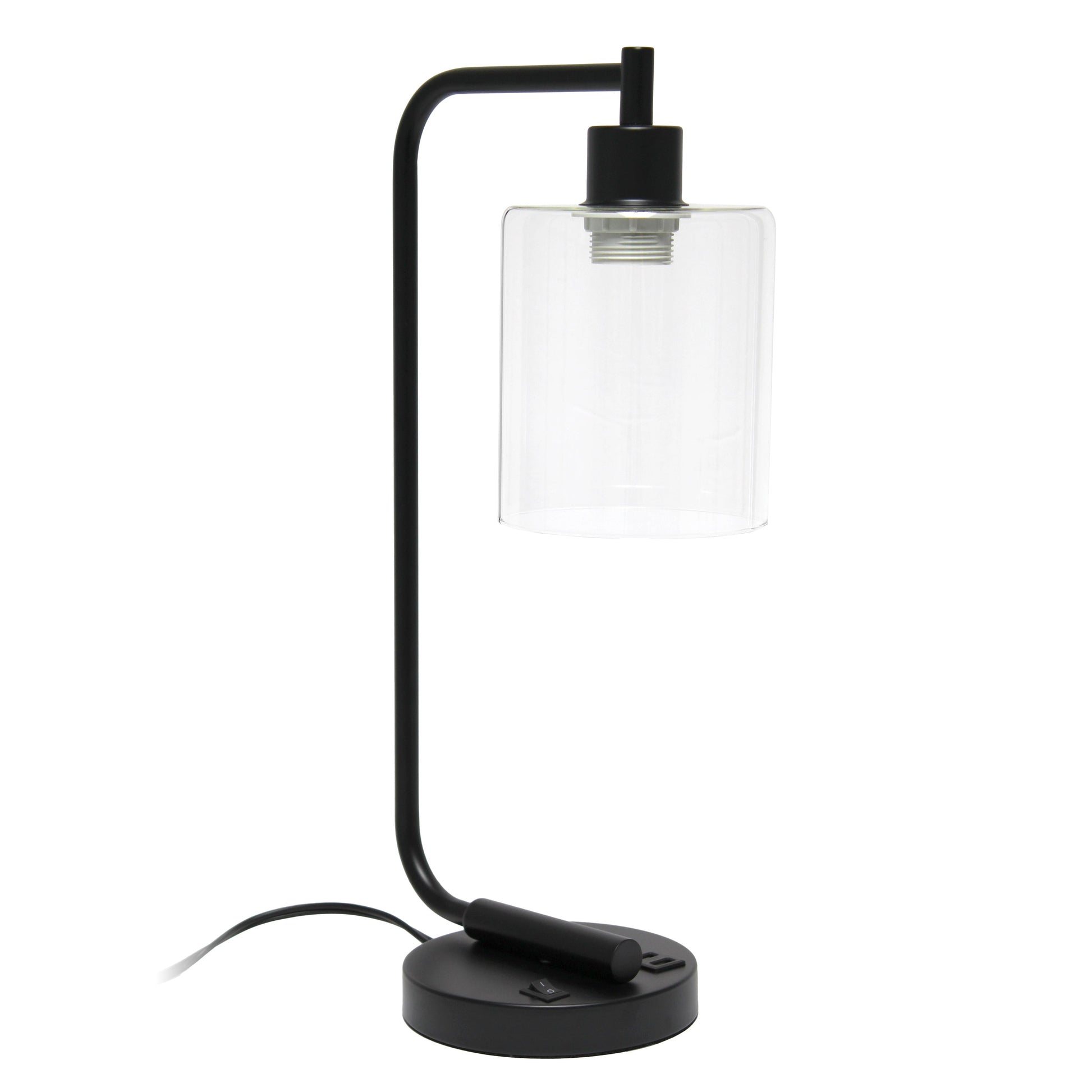 All The Rages Lalia Home Black Iron Table Lamp With USB Port & Glass Shade