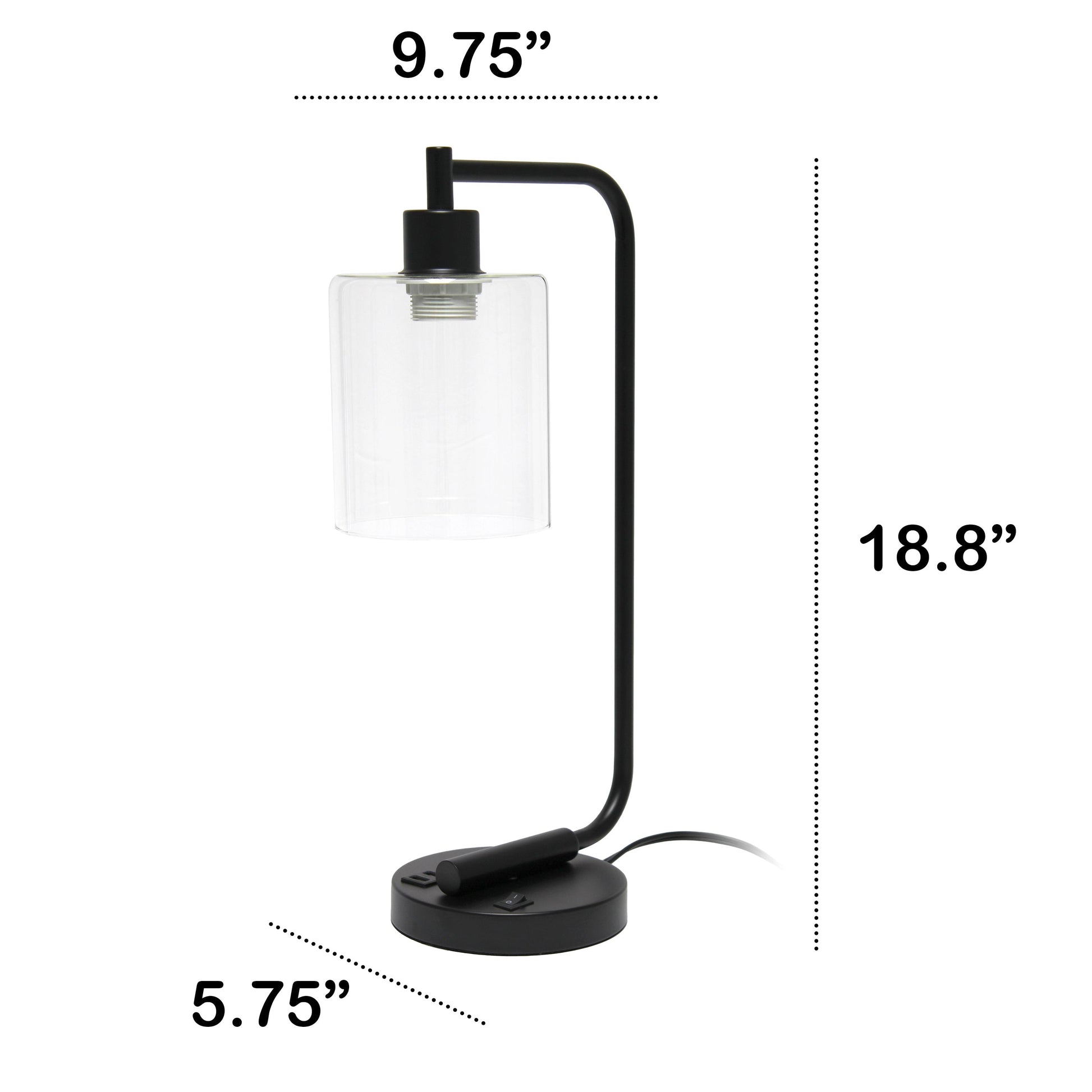 All The Rages Lalia Home Black Iron Table Lamp With USB Port & Glass Shade