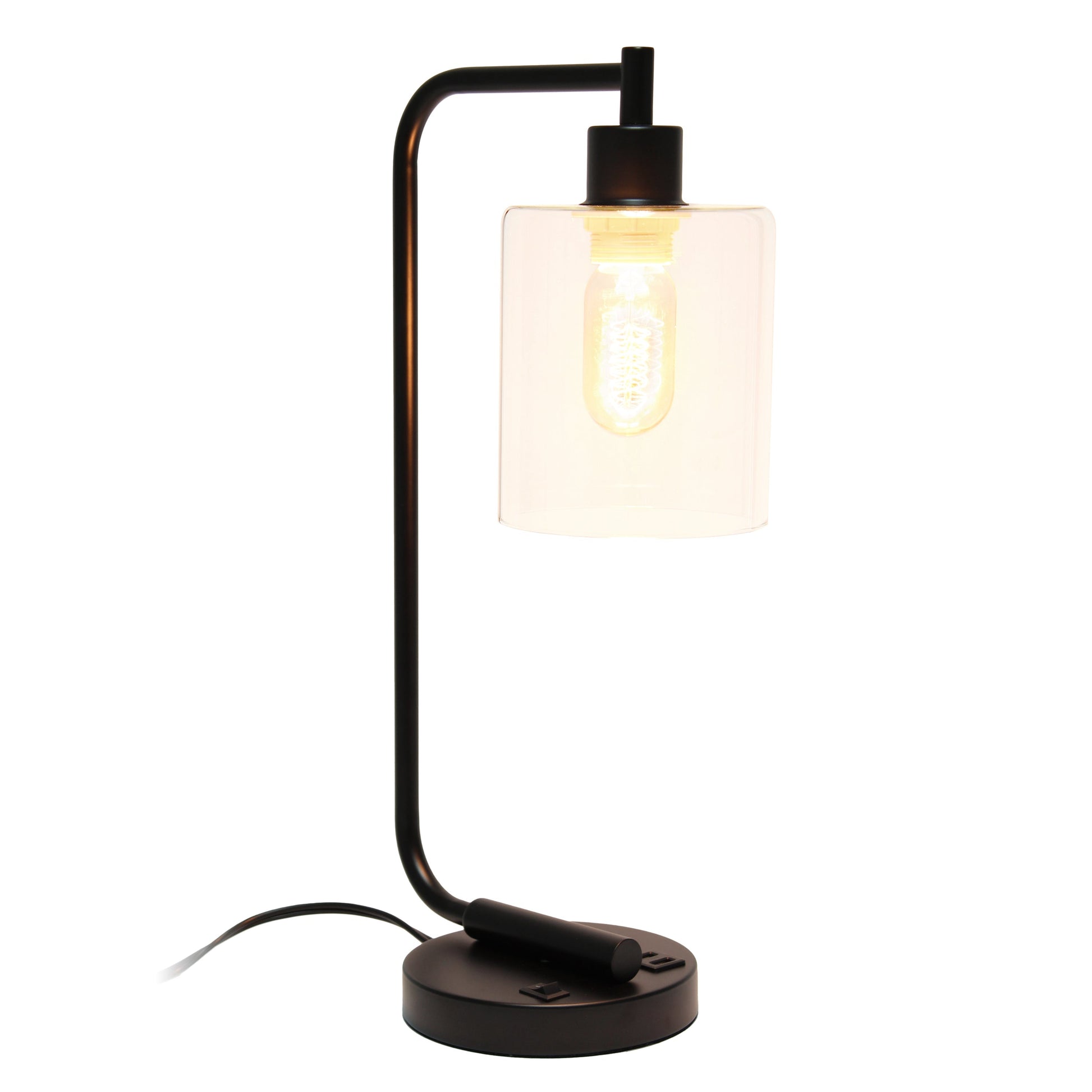 All The Rages Lalia Home Black Iron Table Lamp With USB Port & Glass Shade