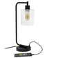 All The Rages Lalia Home Black Iron Table Lamp With USB Port & Glass Shade