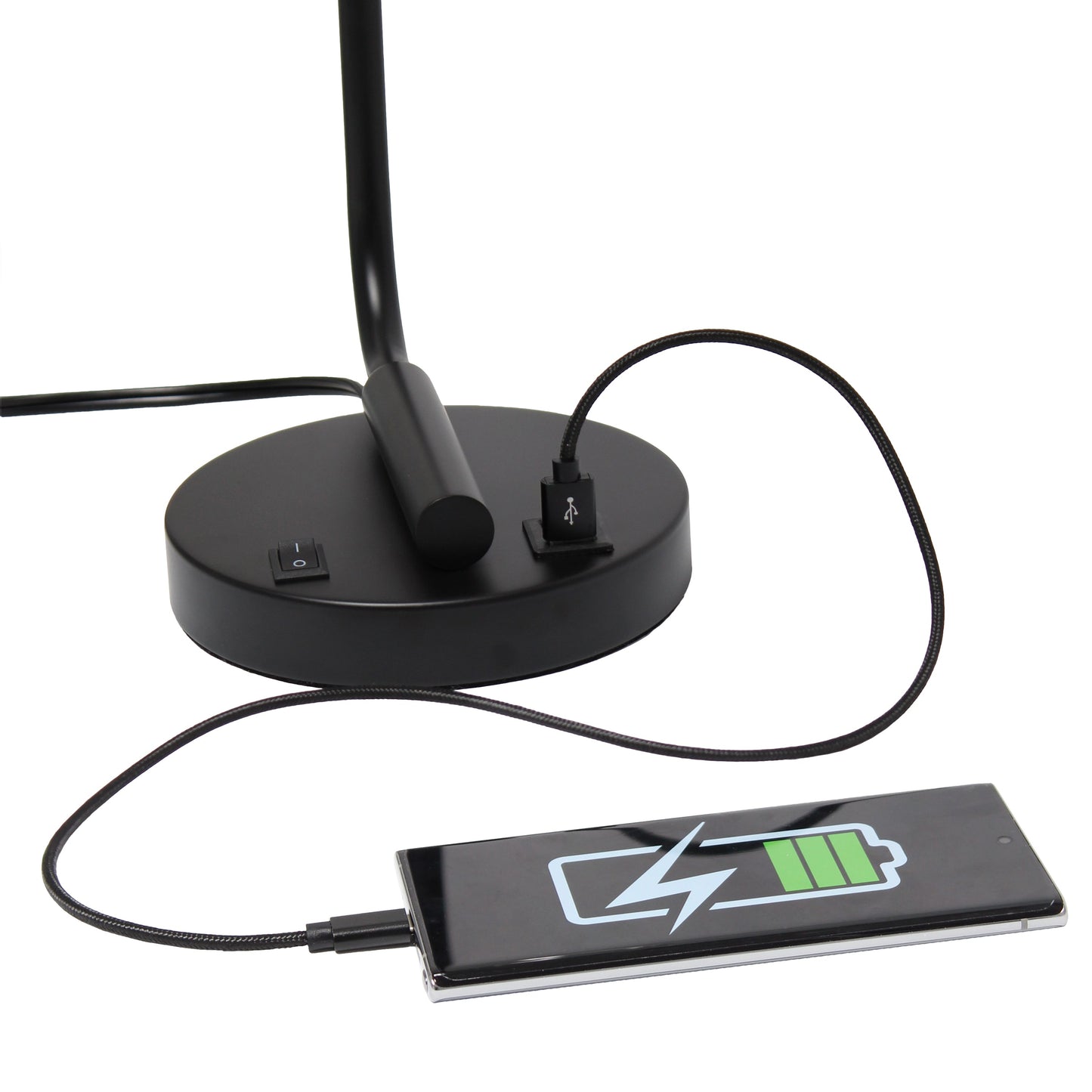 All The Rages Lalia Home Black Iron Table Lamp With USB Port & Glass Shade