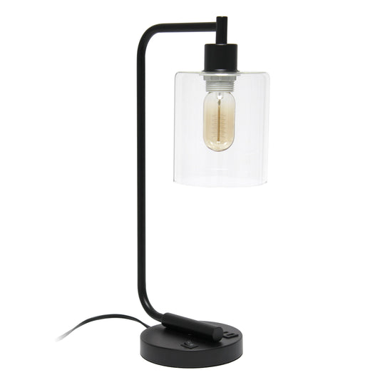 All The Rages Lalia Home Black Iron Table Lamp With USB Port & Glass Shade