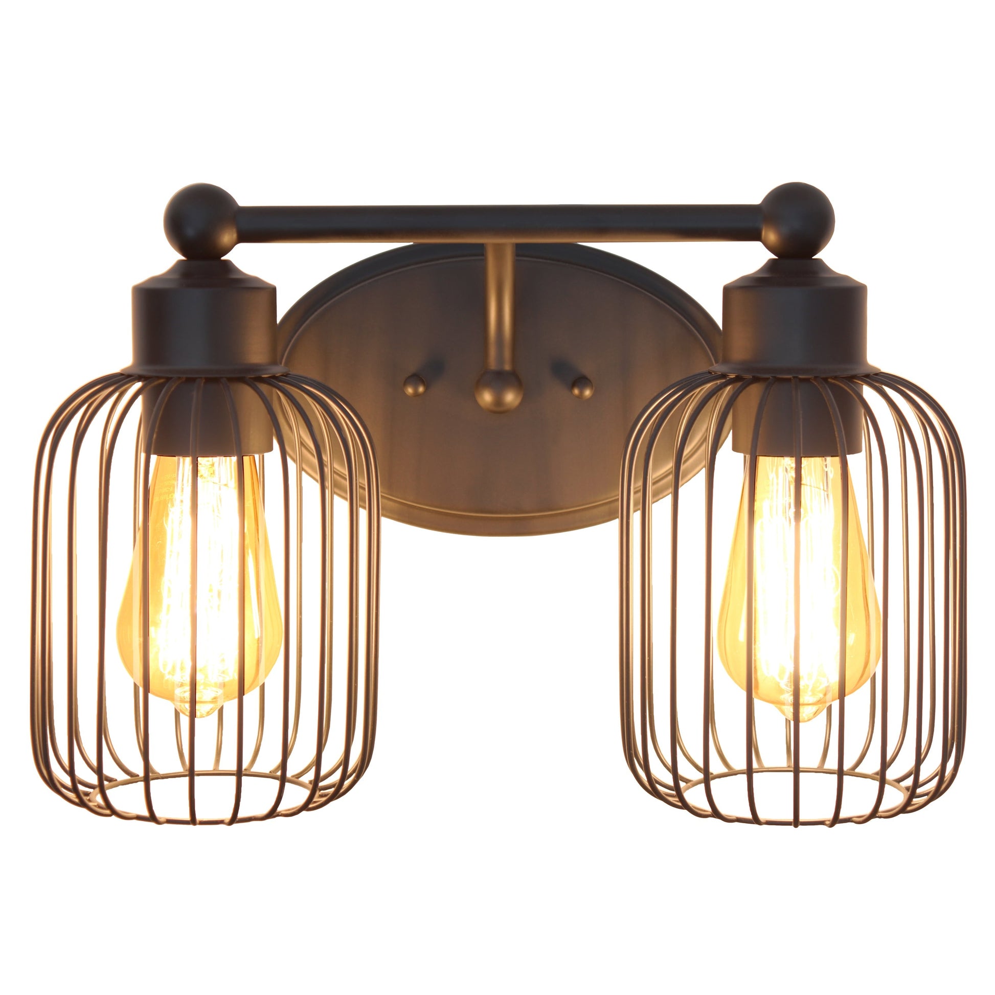 All The Rages Lalia Home Black Ironhouse 2-Light Vanity Light With Industrial Decorative Cage Shades