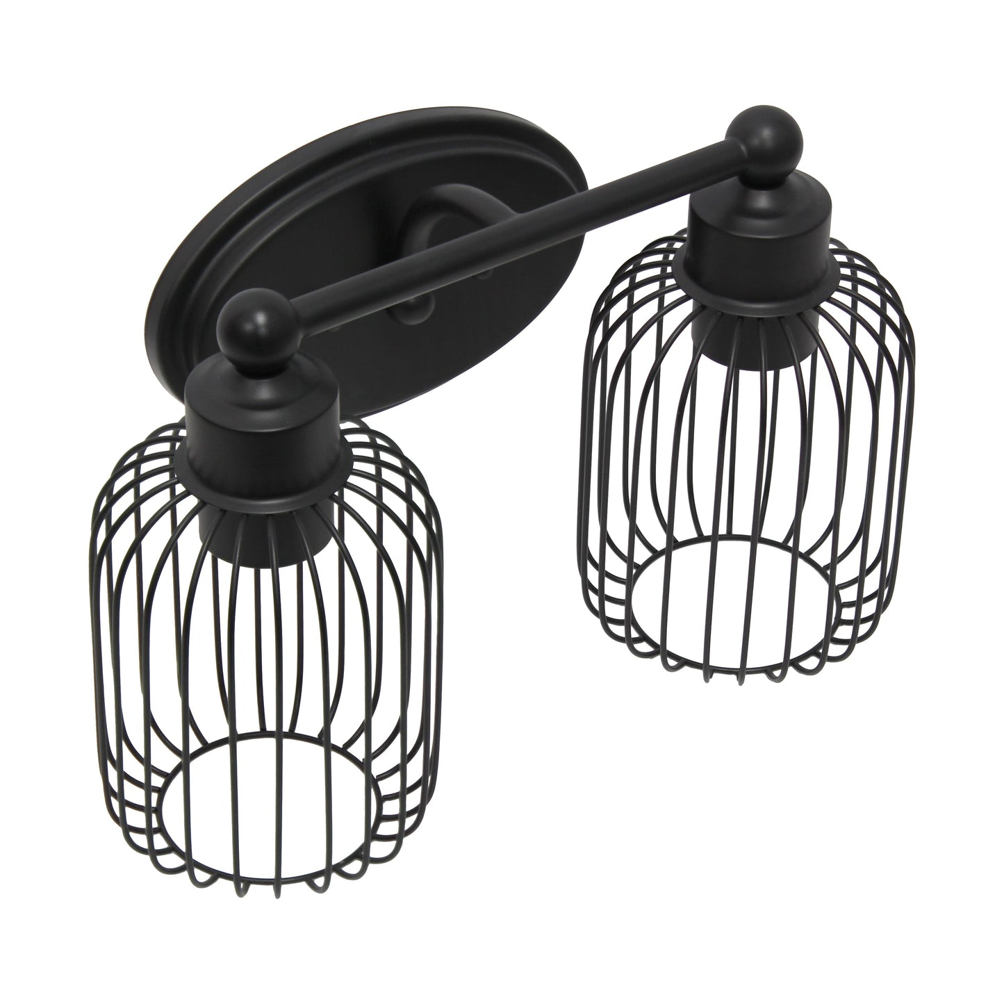 All The Rages Lalia Home Black Ironhouse 2-Light Vanity Light With Industrial Decorative Cage Shades