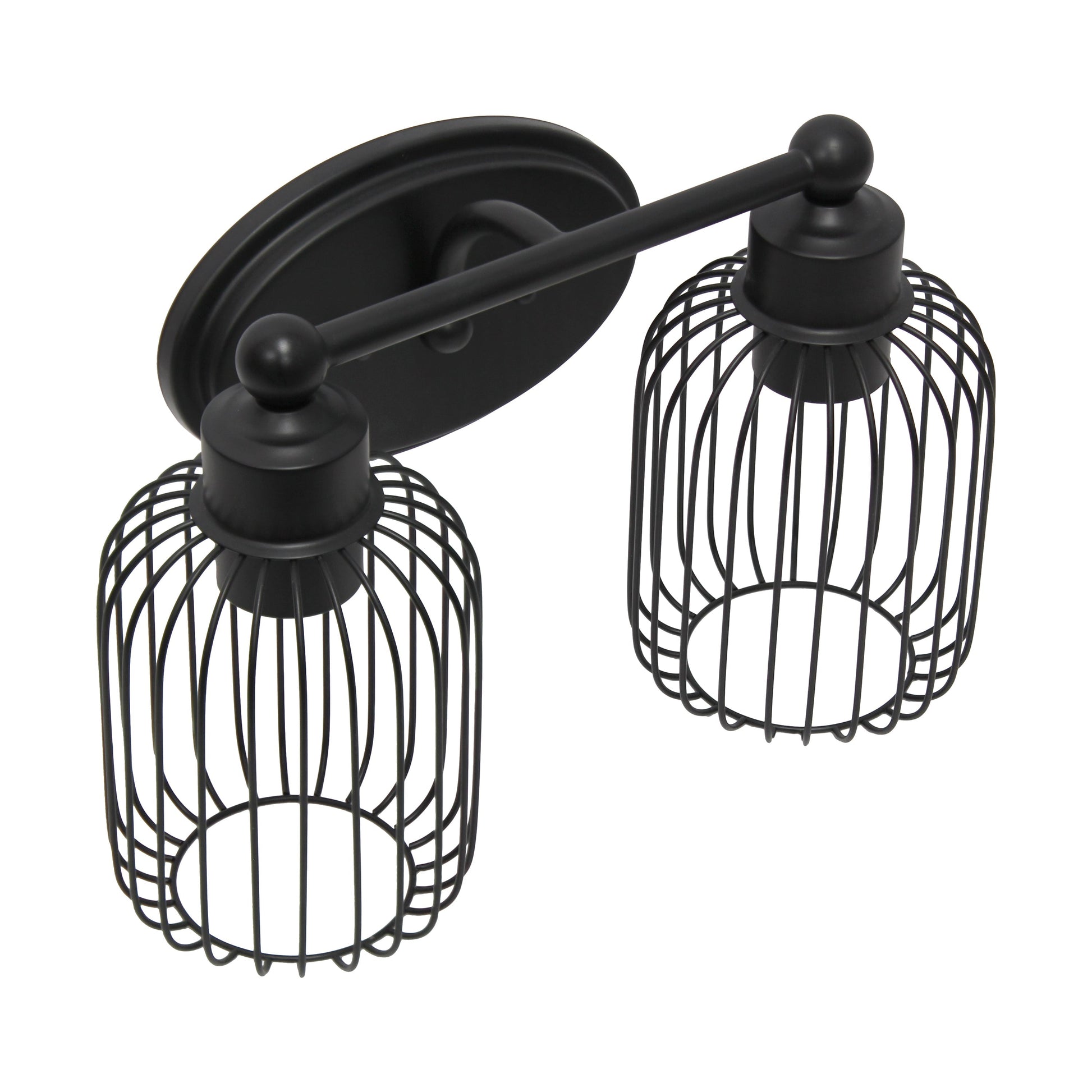 All The Rages Lalia Home Black Ironhouse 2-Light Vanity Light With Industrial Decorative Cage Shades