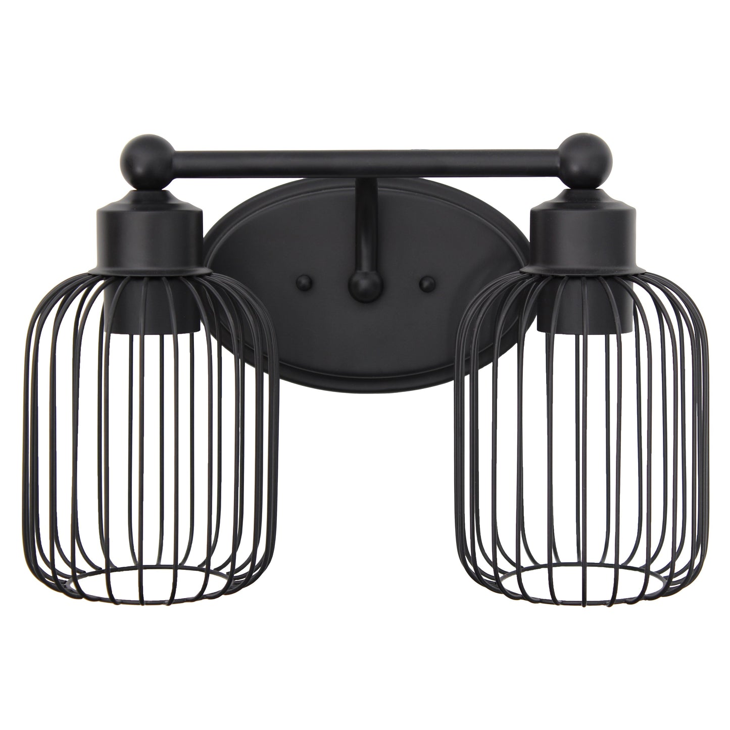 All The Rages Lalia Home Black Ironhouse 2-Light Vanity Light With Industrial Decorative Cage Shades