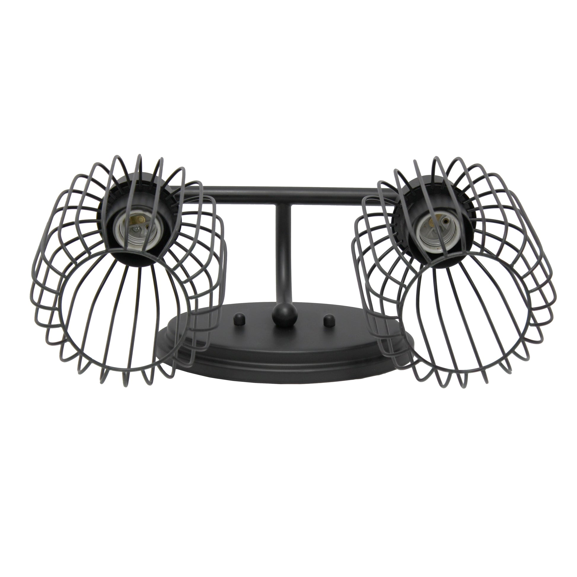All The Rages Lalia Home Black Ironhouse 2-Light Vanity Light With Industrial Decorative Cage Shades