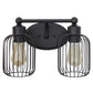 All The Rages Lalia Home Black Ironhouse 2-Light Vanity Light With Industrial Decorative Cage Shades