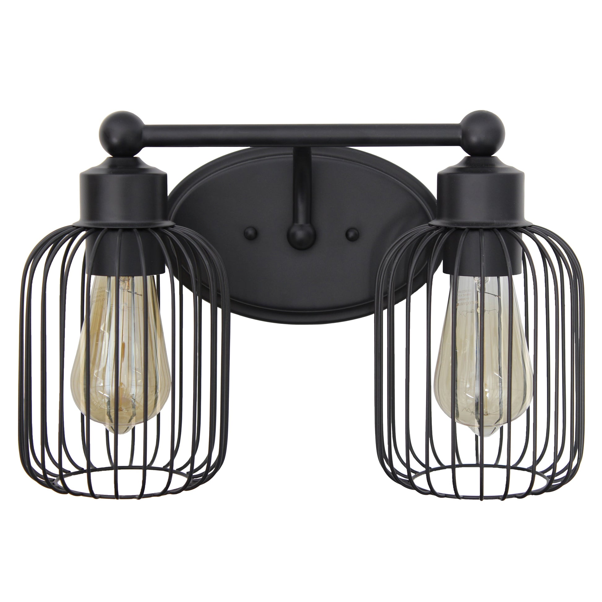 All The Rages Lalia Home Black Ironhouse 2-Light Vanity Light With Industrial Decorative Cage Shades