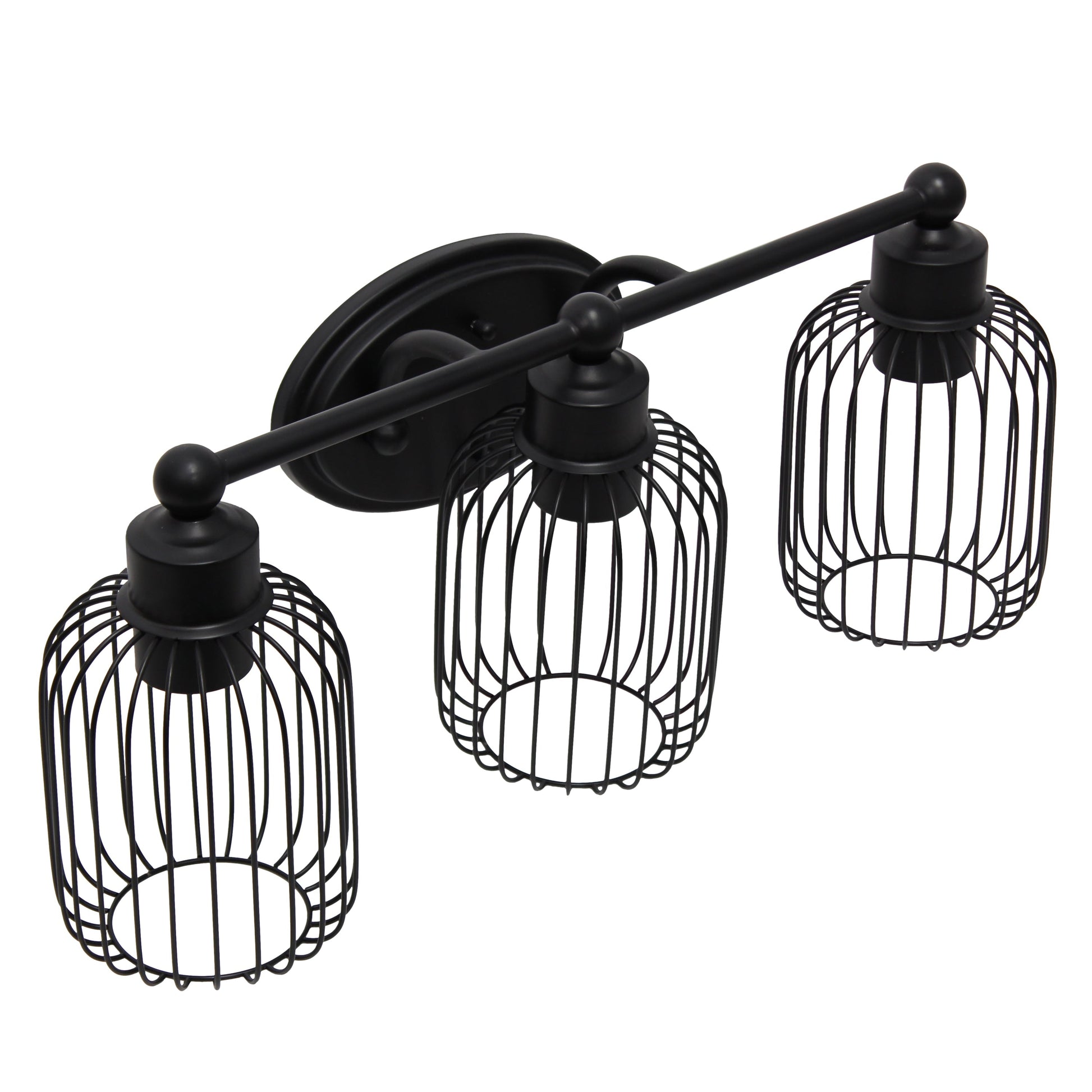 All The Rages Lalia Home Black Ironhouse 3-Light Vanity Light With Industrial Decorative Cage Shades