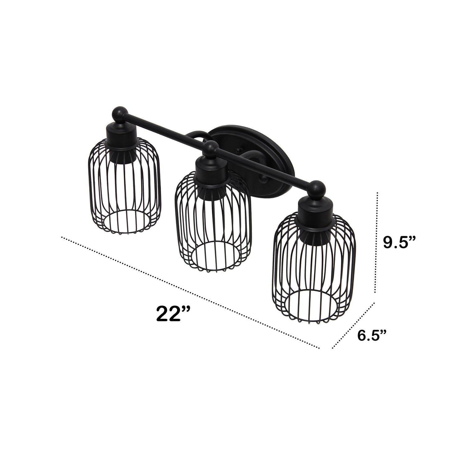 All The Rages Lalia Home Black Ironhouse 3-Light Vanity Light With Industrial Decorative Cage Shades