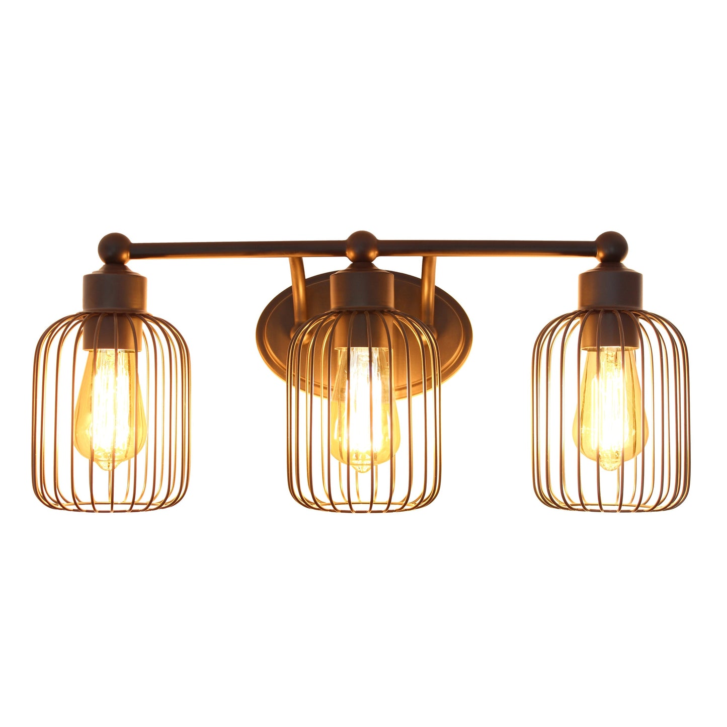 All The Rages Lalia Home Black Ironhouse 3-Light Vanity Light With Industrial Decorative Cage Shades