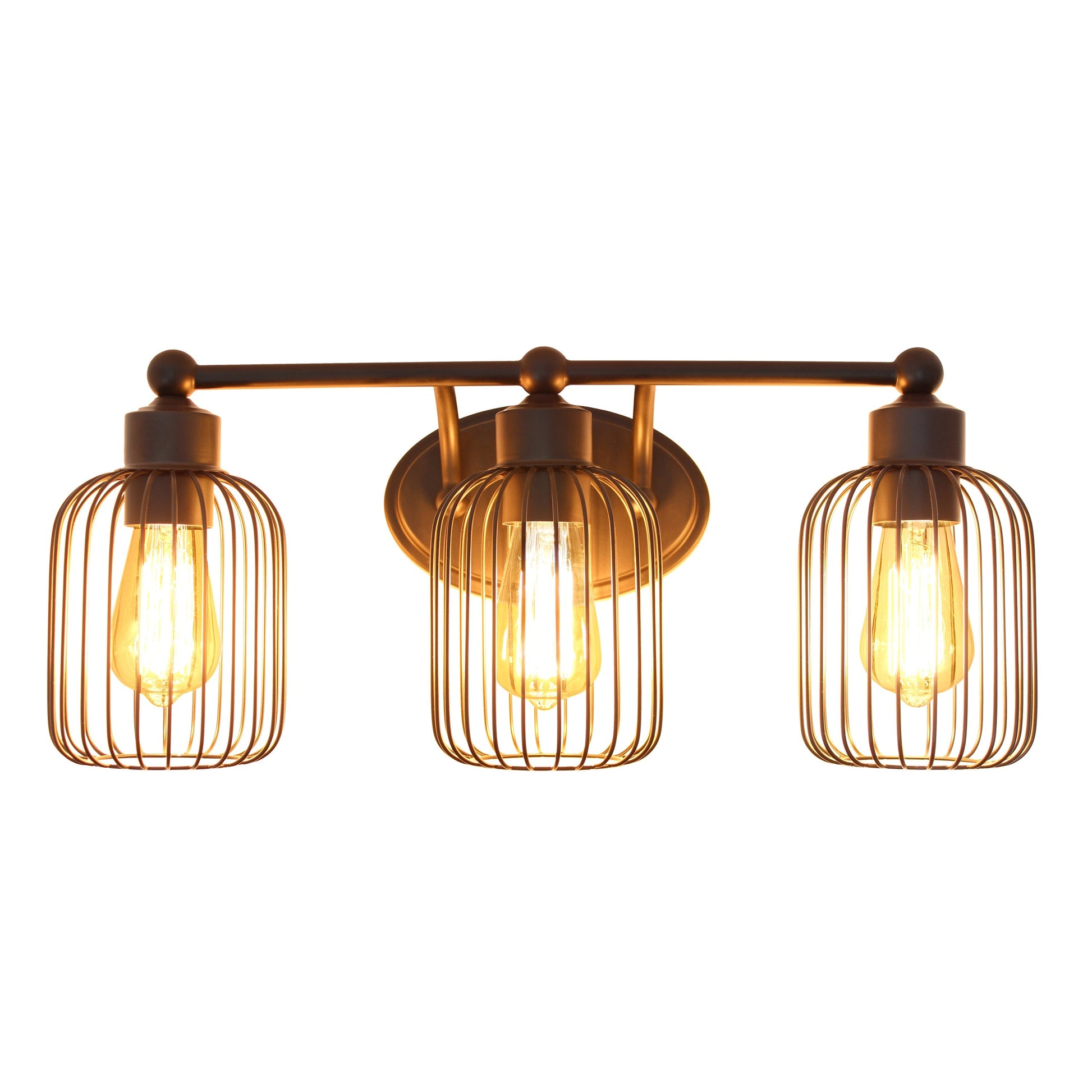 All The Rages Lalia Home Black Ironhouse 3-Light Vanity Light With Industrial Decorative Cage Shades