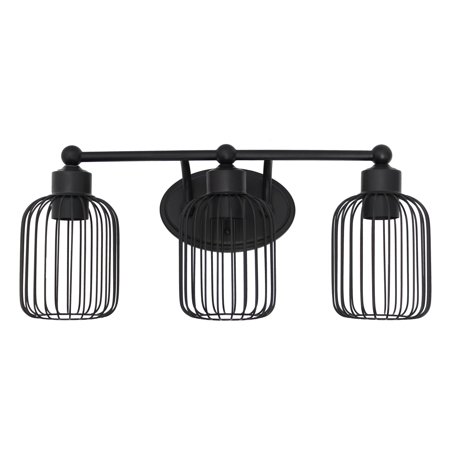 All The Rages Lalia Home Black Ironhouse 3-Light Vanity Light With Industrial Decorative Cage Shades