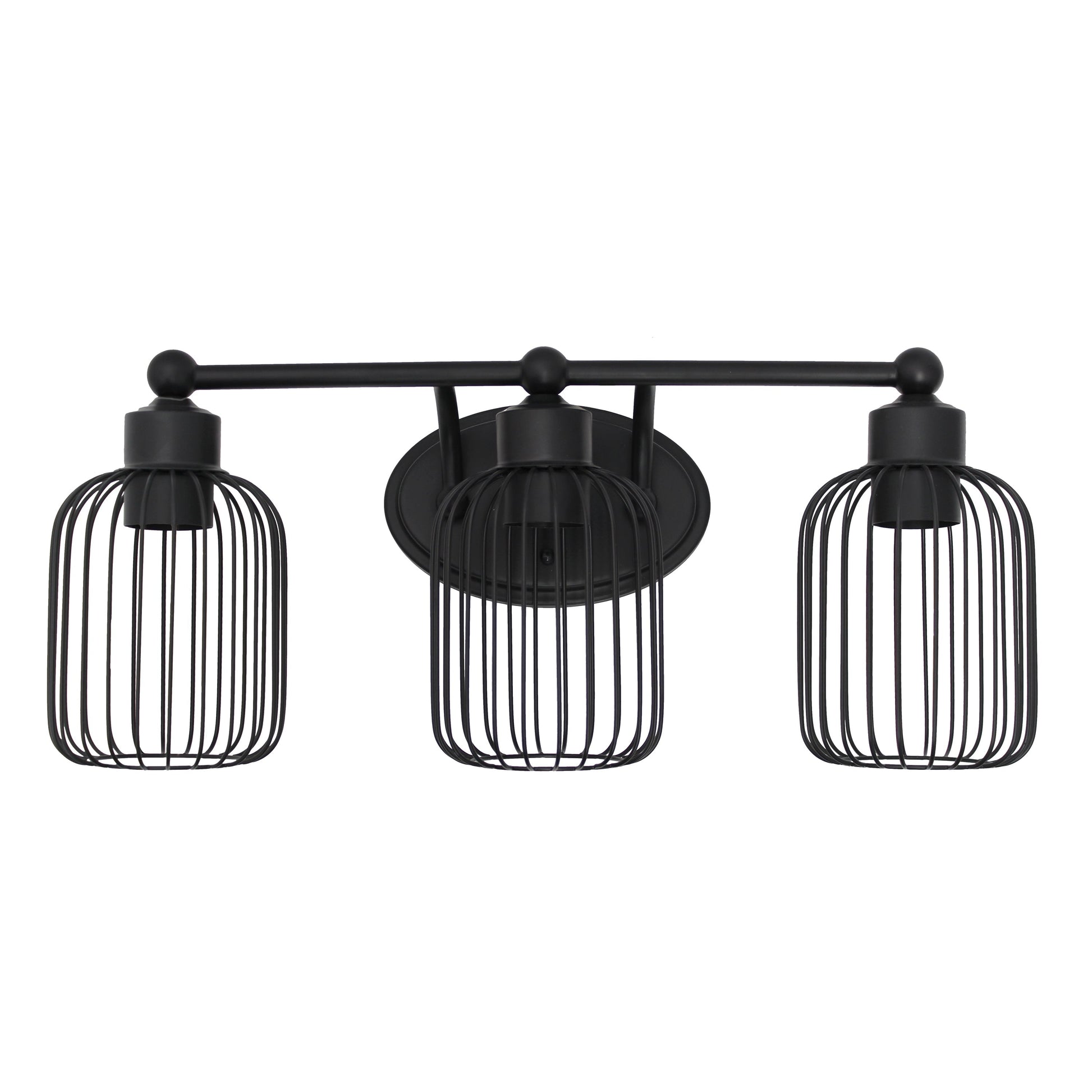All The Rages Lalia Home Black Ironhouse 3-Light Vanity Light With Industrial Decorative Cage Shades