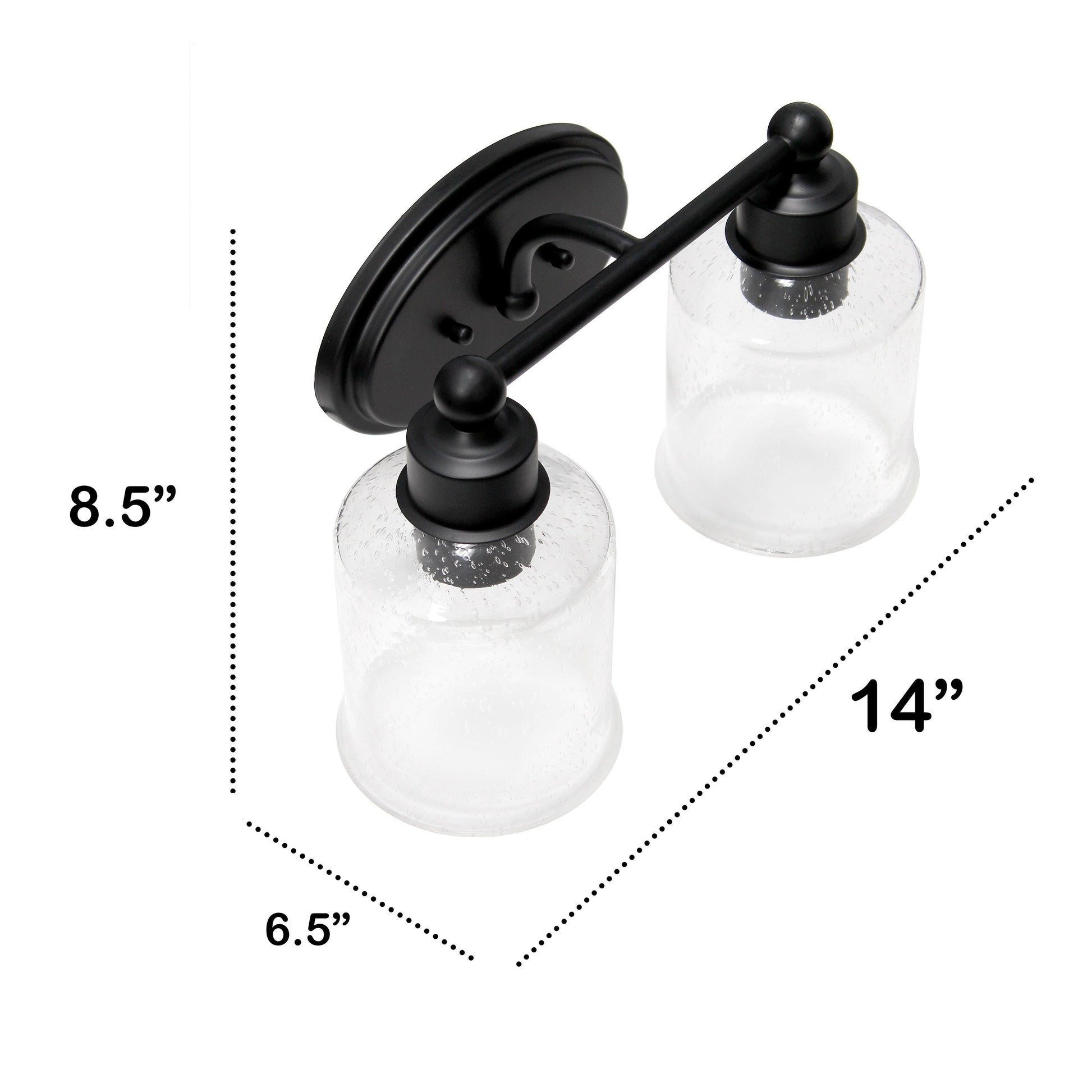 All The Rages Lalia Home Black Studio Loft Modern 2-Light Metal Vanity Light With Clear Seeded Glass Shades