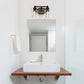 All The Rages Lalia Home Black Studio Loft Modern 2-Light Metal Vanity Light With Clear Seeded Glass Shades
