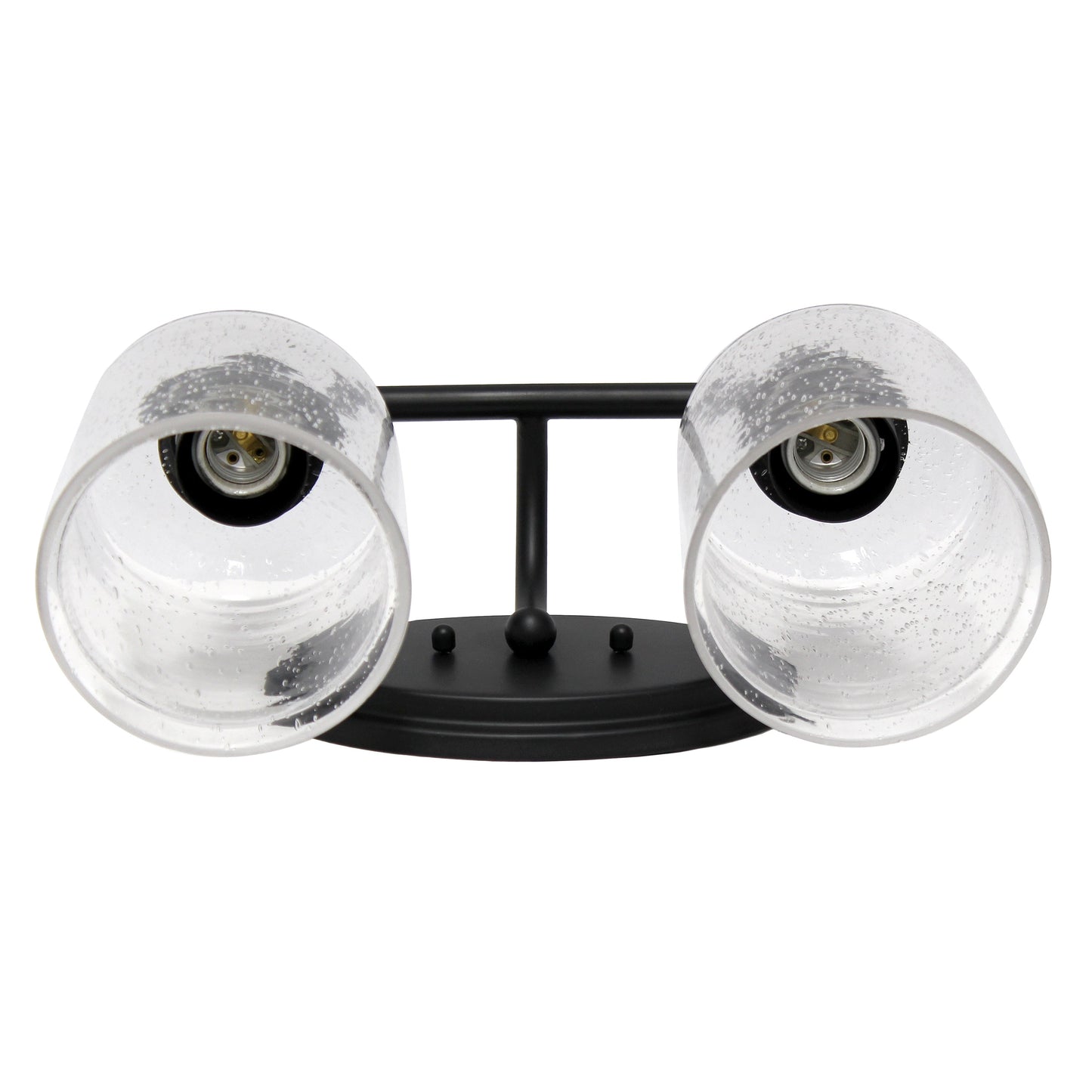 All The Rages Lalia Home Black Studio Loft Modern 2-Light Metal Vanity Light With Clear Seeded Glass Shades