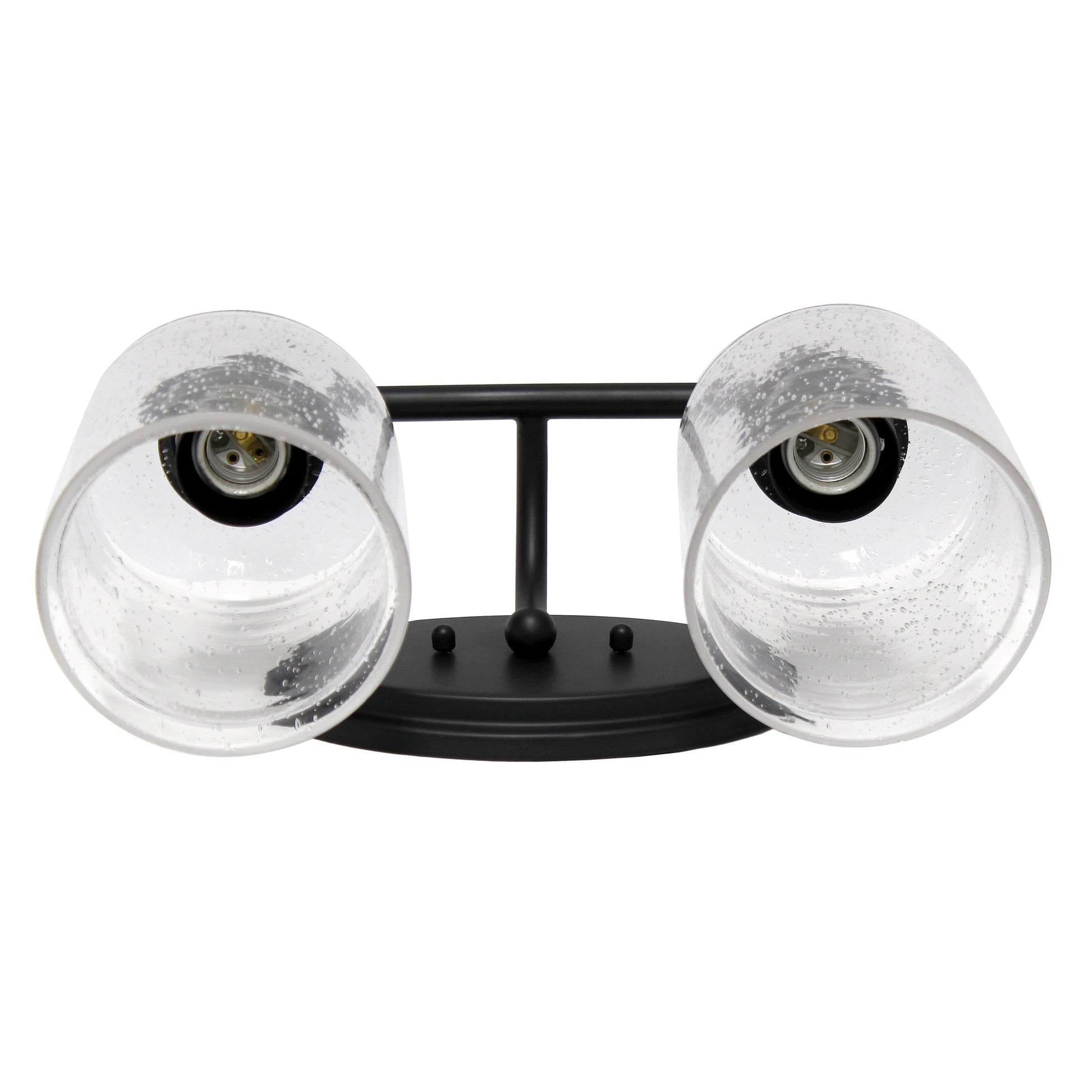 All The Rages Lalia Home Black Studio Loft Modern 2-Light Metal Vanity Light With Clear Seeded Glass Shades