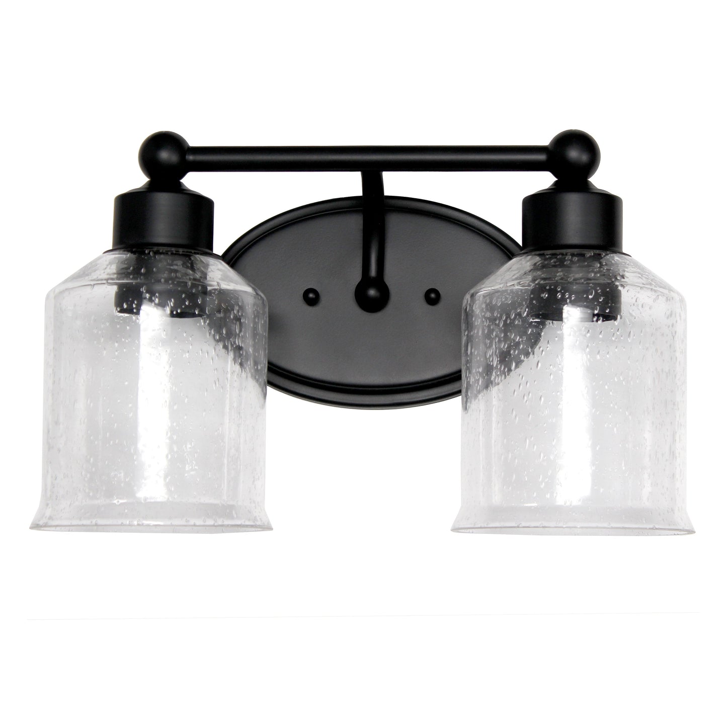 All The Rages Lalia Home Black Studio Loft Modern 2-Light Metal Vanity Light With Clear Seeded Glass Shades