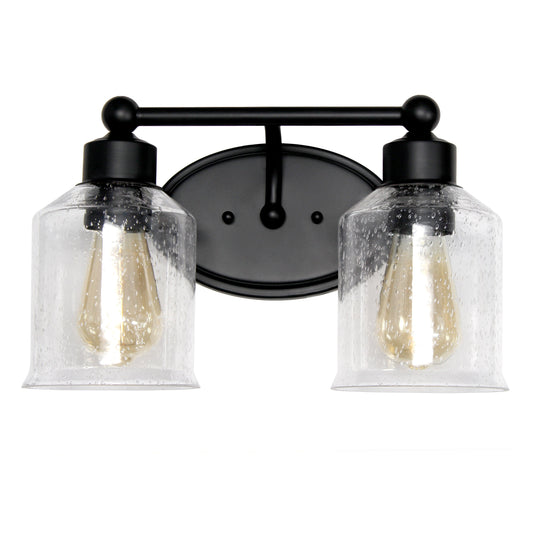 All The Rages Lalia Home Black Studio Loft Modern 2-Light Metal Vanity Light With Clear Seeded Glass Shades